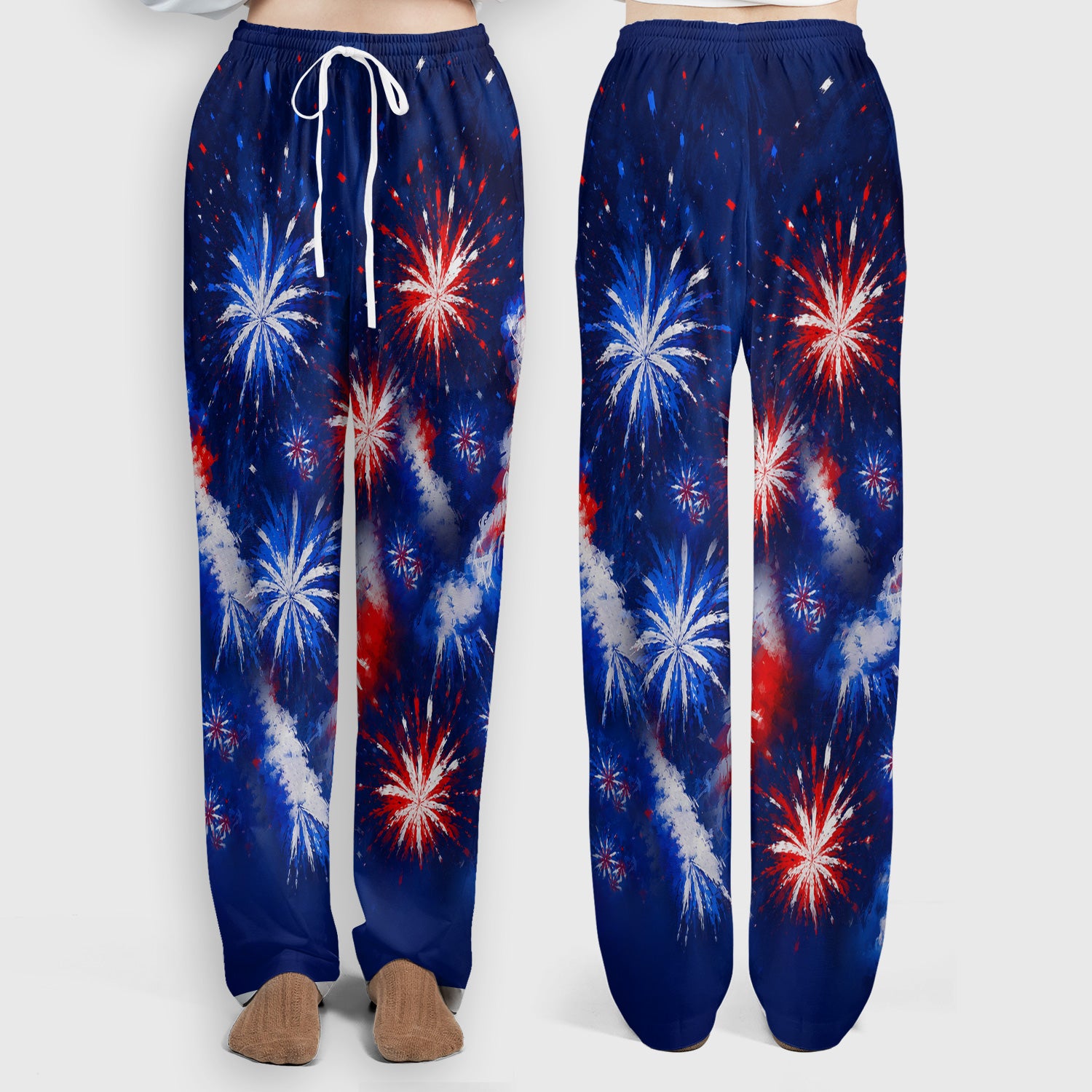 Funny Patriotic Sheep Fireworks Print Scrub Set, Scrub Pants and V Neck Top