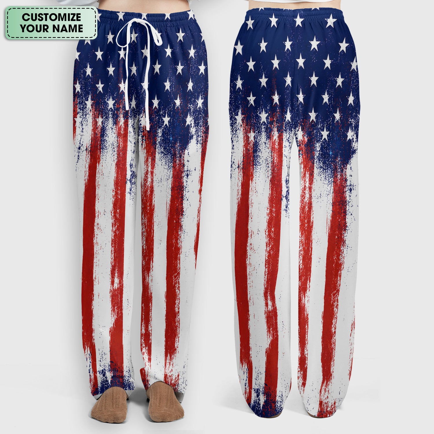 Personalized Patriotic Eagle Flag Pattern Scrub Set, Scrub Pants and V Neck Top
