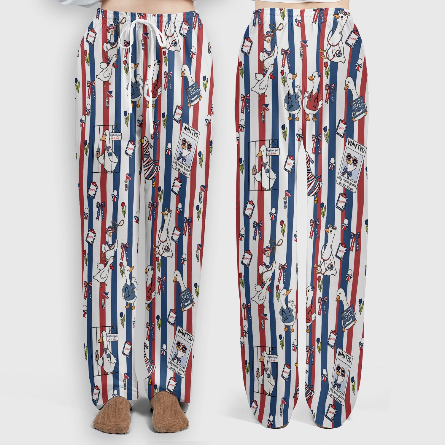 Funny Patriotic Goose Nurse Pattern Scrub Set, Scrub Pants and V Neck Top