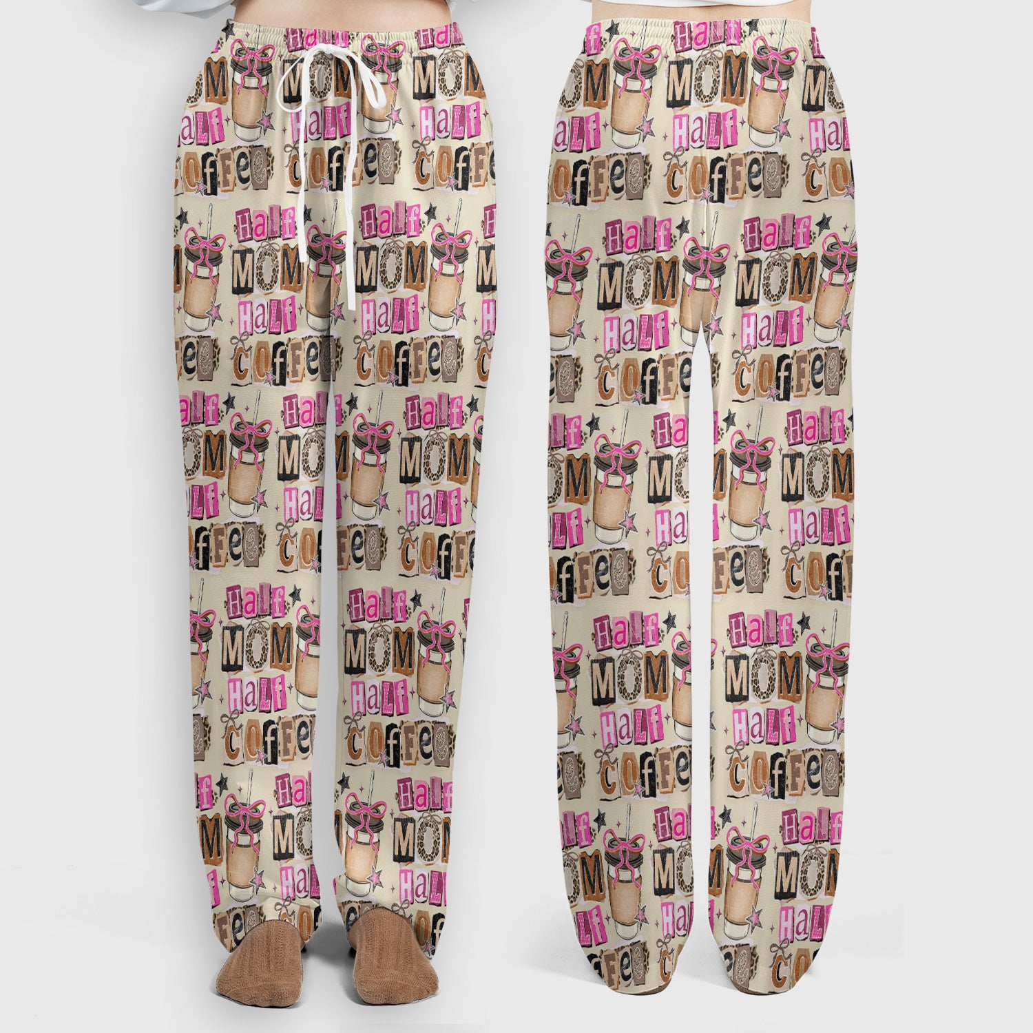 Half Mom Half Coffee Print Scrub Set, Scrub Pants and V Neck Top