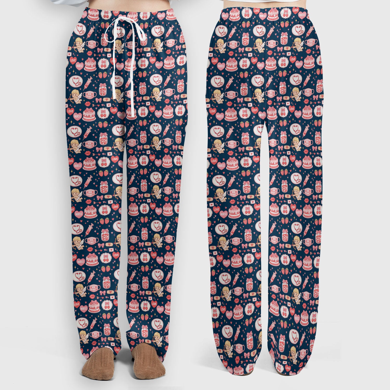 Cupid Nurse Scrub Set, Cute Love Medical Pattern Shirt For Valentine, Breathable Fabrics Nursing Uniform