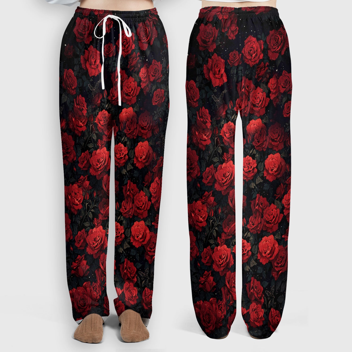 Gothic Red Moon Cat Nurse for Veterinary Staff, RN, CNA, Rose Medical Scrub Set, Scrub Pants and V Neck Top