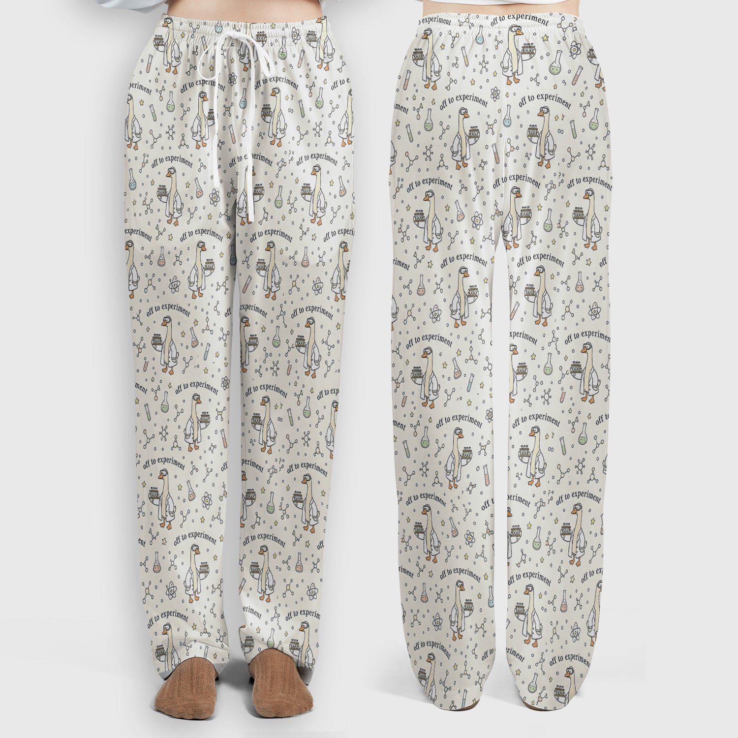 Funny Off To Experiment Scientist Goose Scrub Set, Scrub Pants and V Neck Top