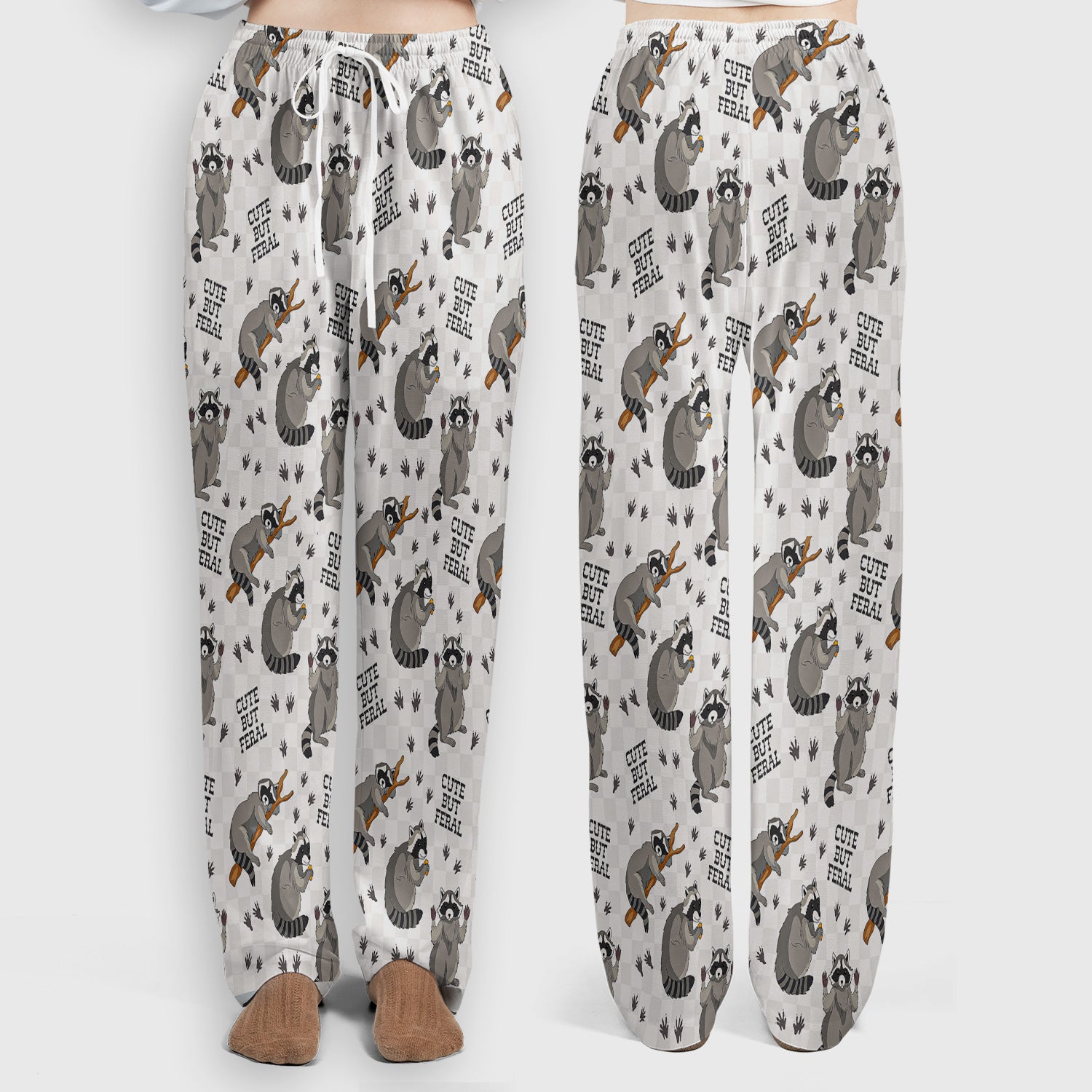 Funny Feral Raccoon Pattern Scrub Set, Scrub Pants and V Neck Top