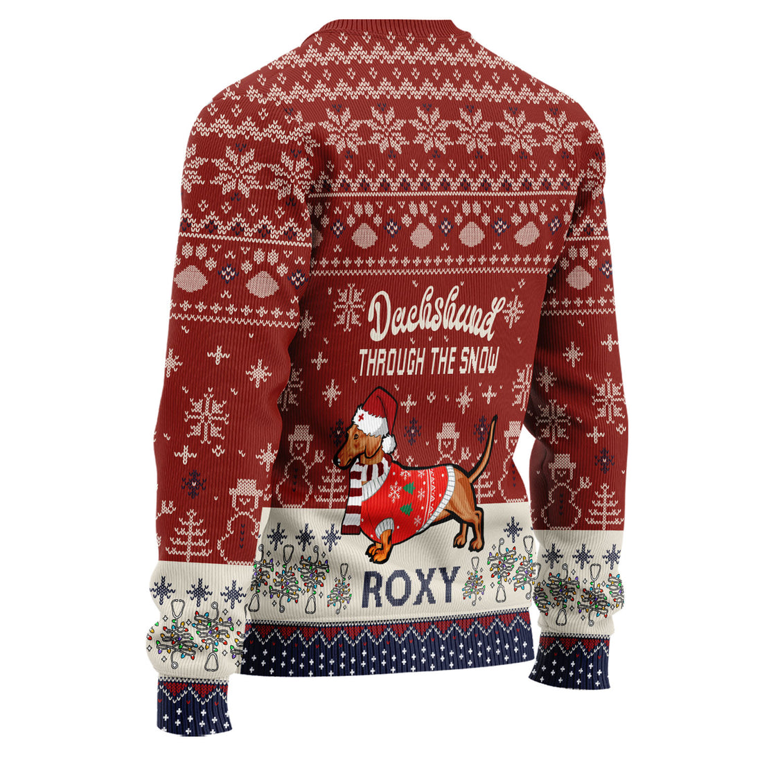 Funny Wiener Dog Christmas Ugly Sweater - Custom Name Dachshund Through The Snow - Cute Holiday Medical Uniform