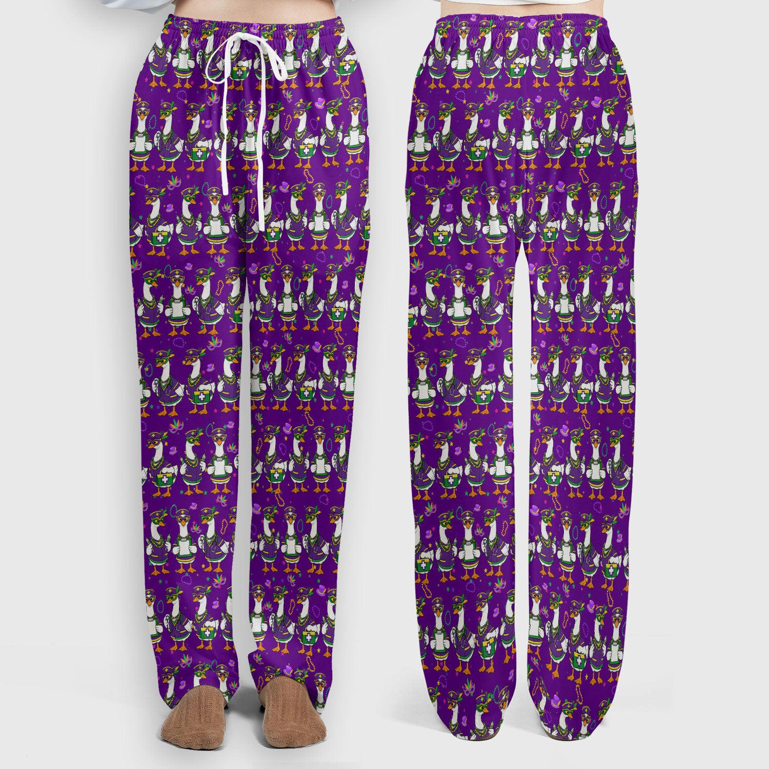 Mardi Gras Nurse Goose Scrub Set, Purple Carnival Parade Medical Pattern Nurse Shirt, Breathable Fabrics Nursing Uniform