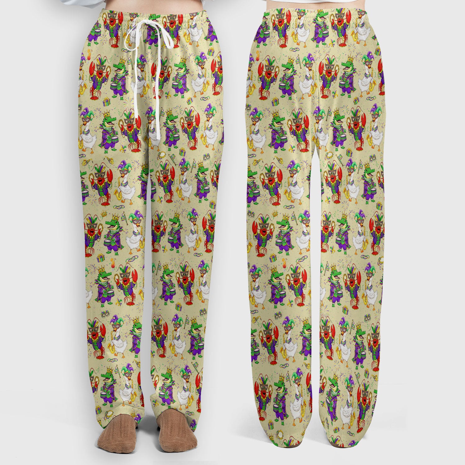 Crawfish And Duck Carnival Scrub Set, Mardi Gras Parade Pattern Nurse Shirt, Breathable Fabrics Nursing Uniform