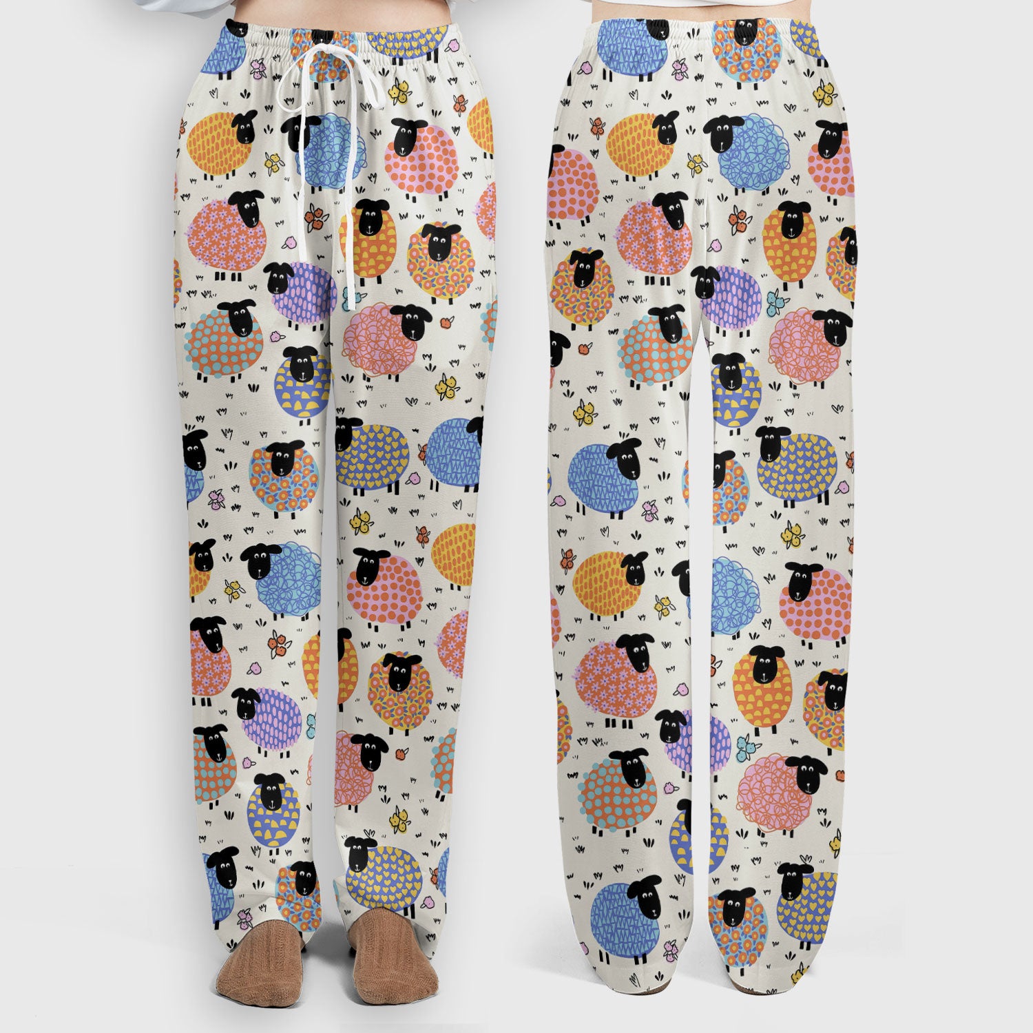 Adorable Colorful Sheep Pattern Scrubs Sets, Breathable Med Uniform