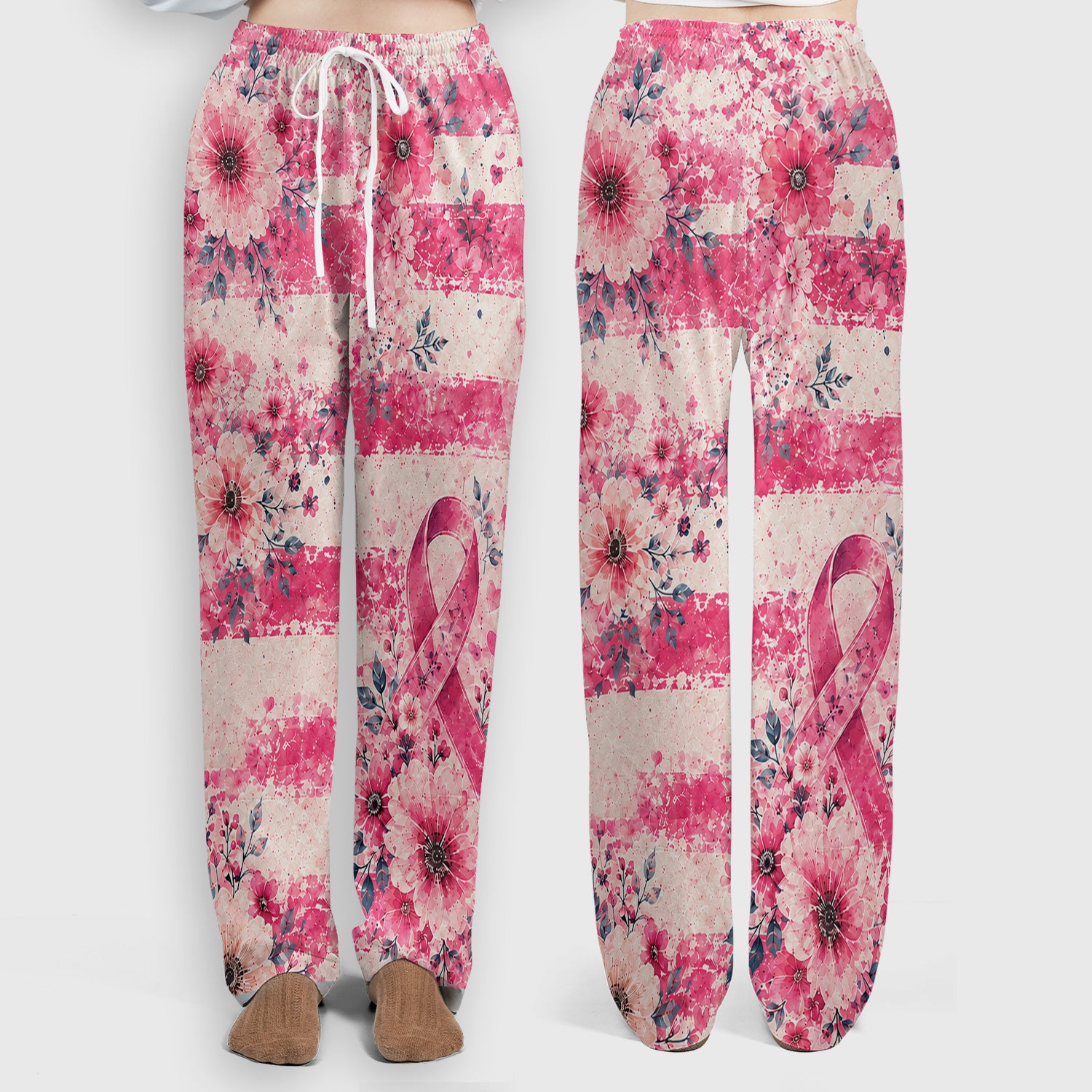 Breast Cancer Floral Flag Scrub Set, Scrub Pants and V Neck Top