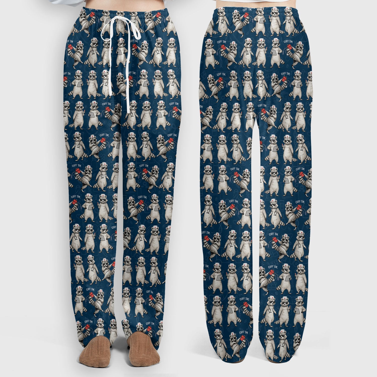 Funny Raccoon Nurse Pattern Scrub Set, Scrub Pants and V Neck Top