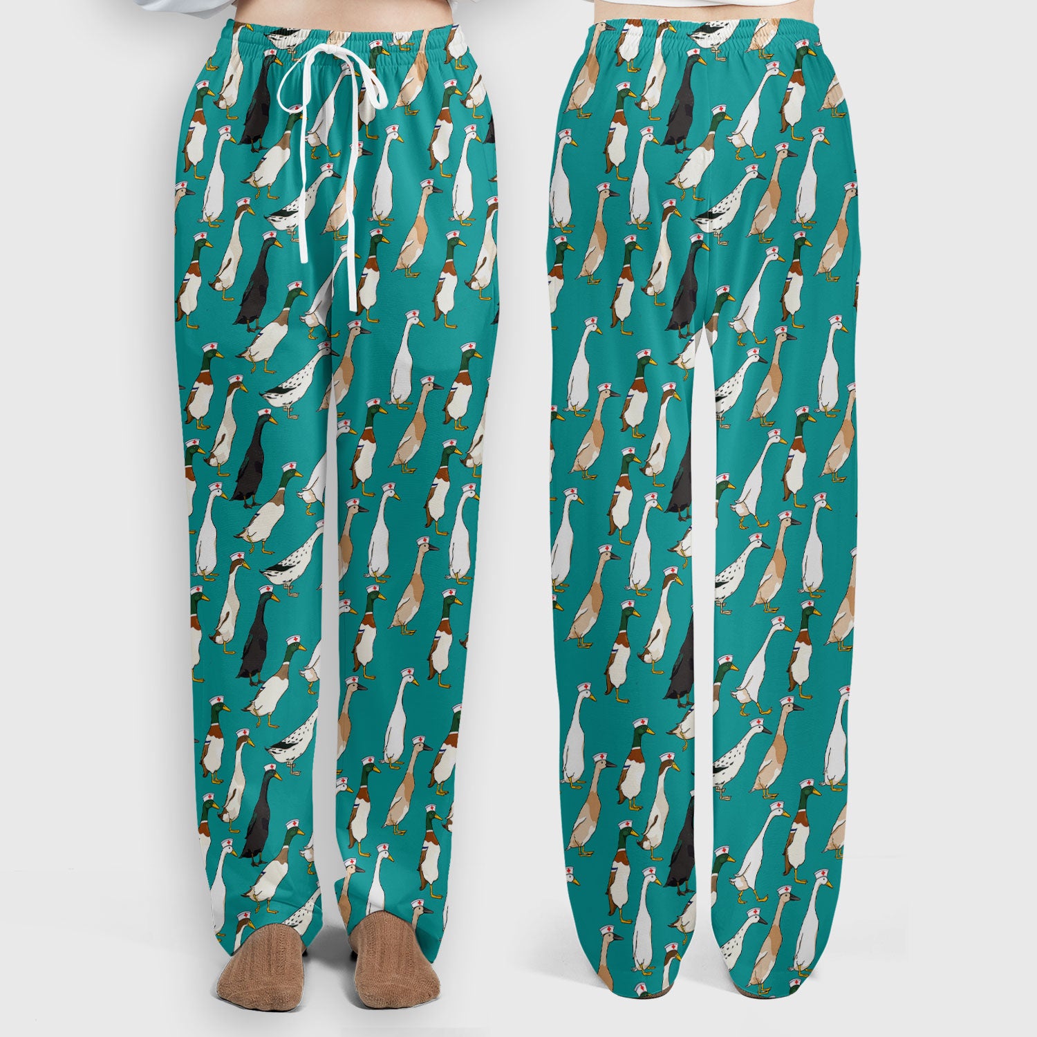 Funny Nurse Duck Pattern Scrub Set, Breathable Med Uniform