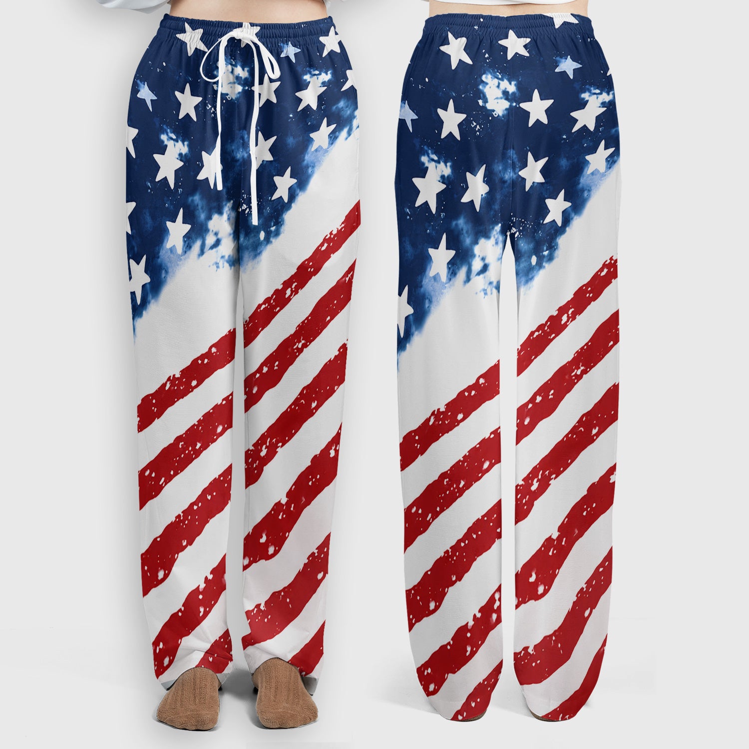 USA Stars And Stripes Pattern Scrub Set, Scrub Pants and V Neck Top