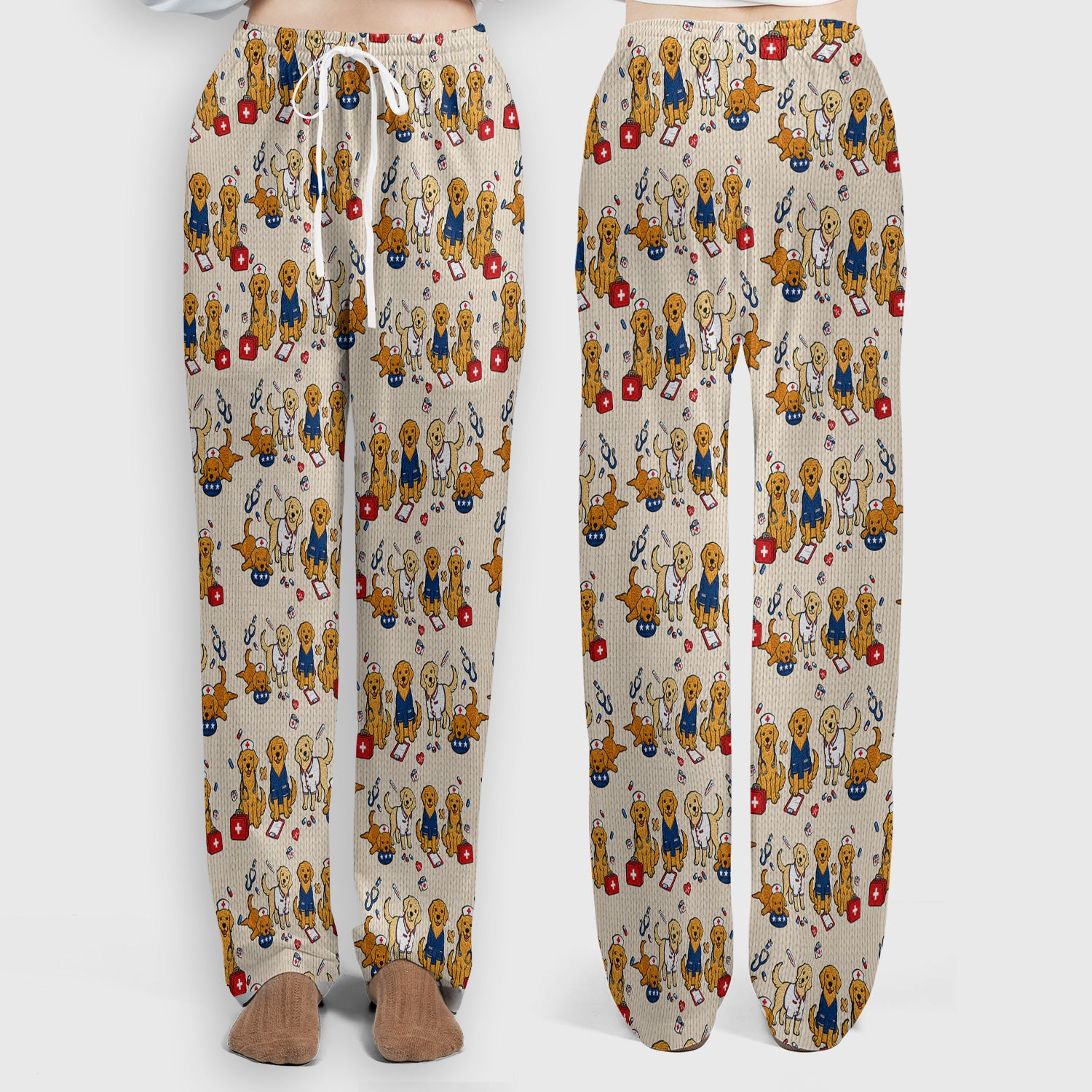 Golden Retriever Nurse Dog Pattern Scrub Top, Breathable Fabrics Nursing Uniform Scrub Set, Scrub Pants and V Neck Top