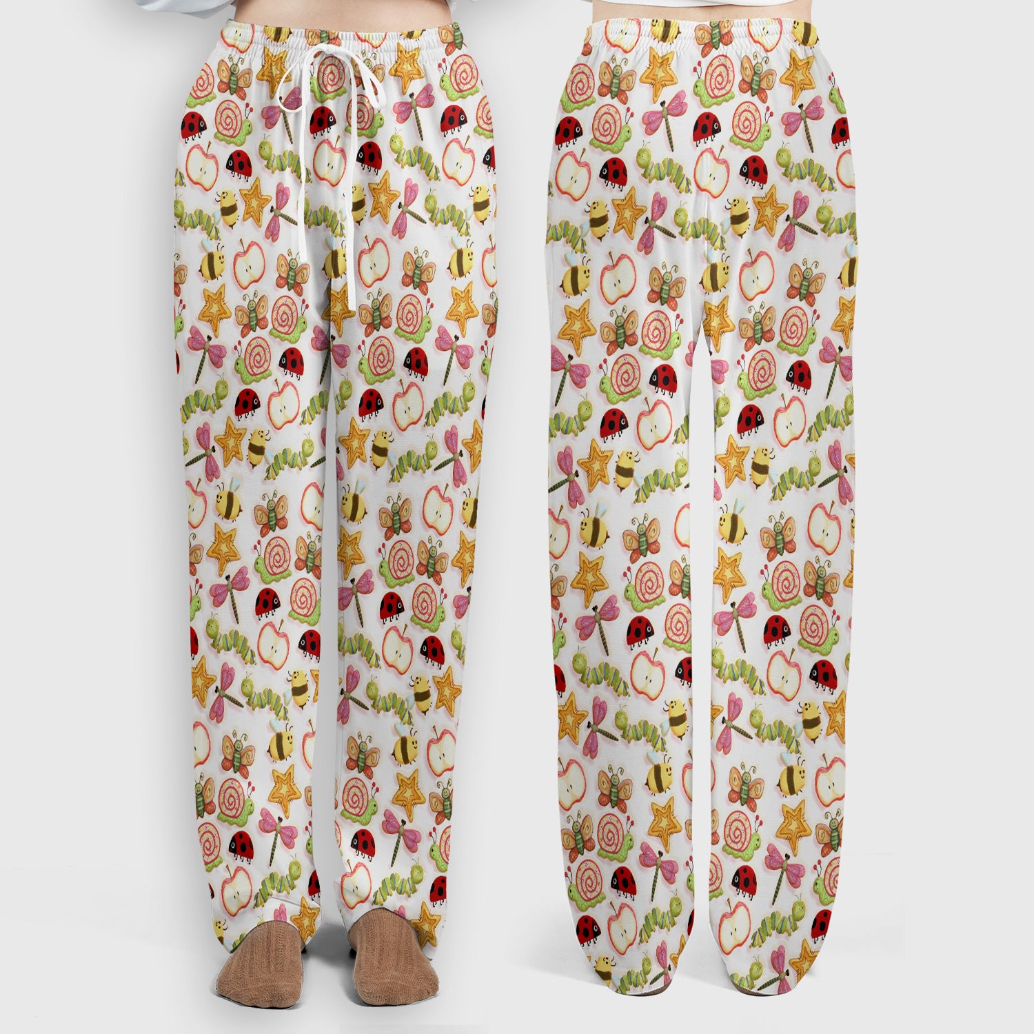Cute Nurse Snail Ladybug Caterpillar Apple Garden Pattern Scrub Set, Breathable Med Uniform