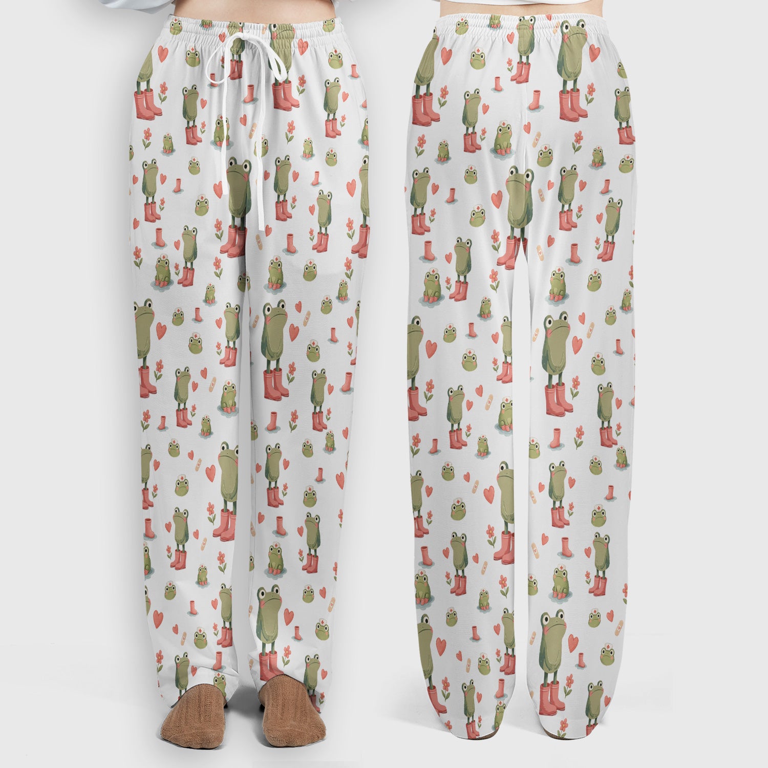 Adorable Frog Boots Heart Pattern Scrub Set, Nurse Uniform Scrubs Set
