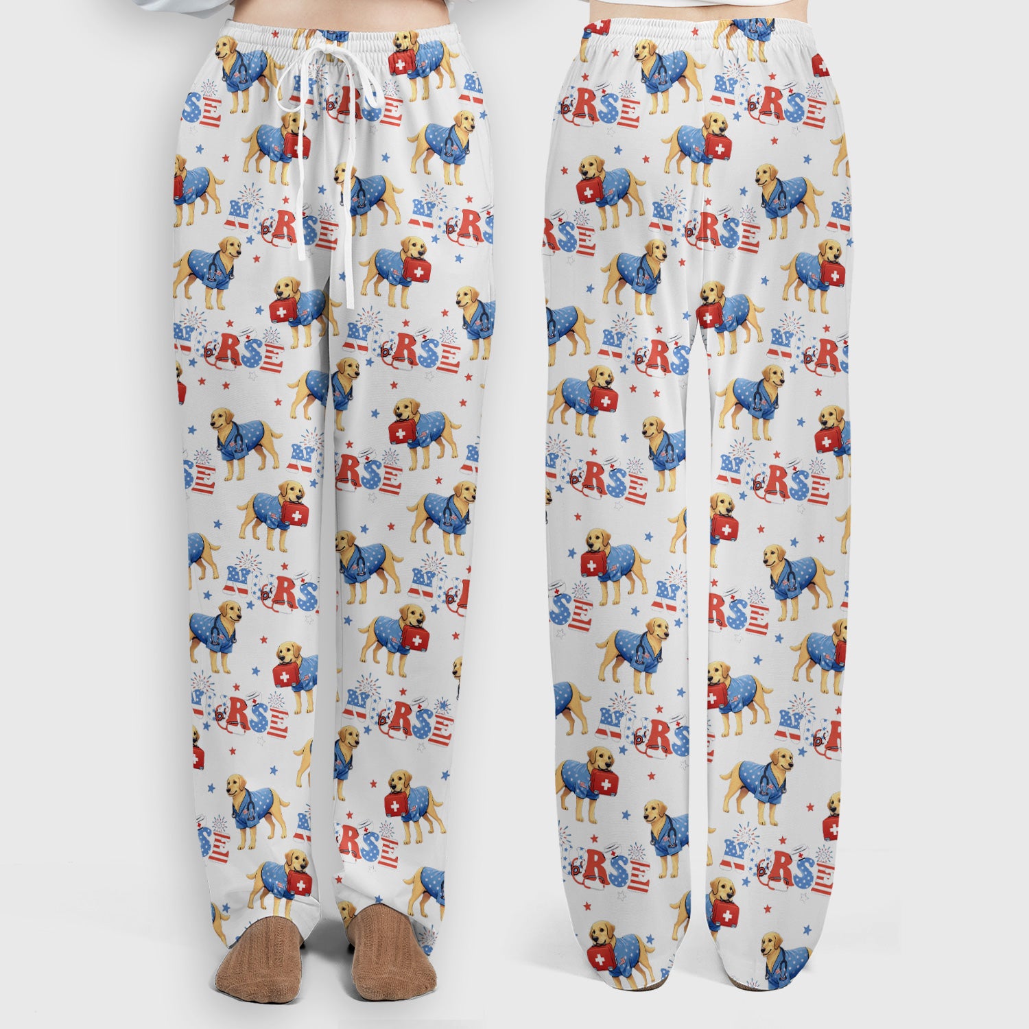 Patriotic Nurse Dog Medical Pattern Pattern Scrub Set, Women's Scrub Sets