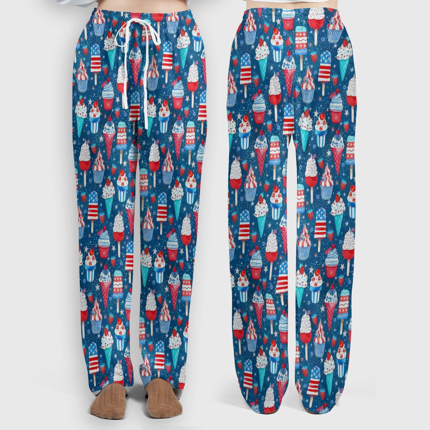 Cute Patriotic Ice Cream Popsicles With USA Flag Dessert Scrub Set, Scrub Pants and V Neck Top