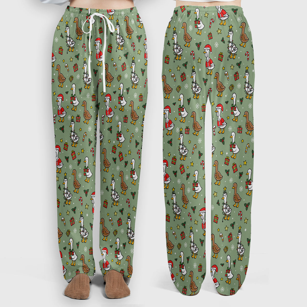 Christmas Geese In Festive Costumes Scrub Set, Scrub Pants and V Neck Top