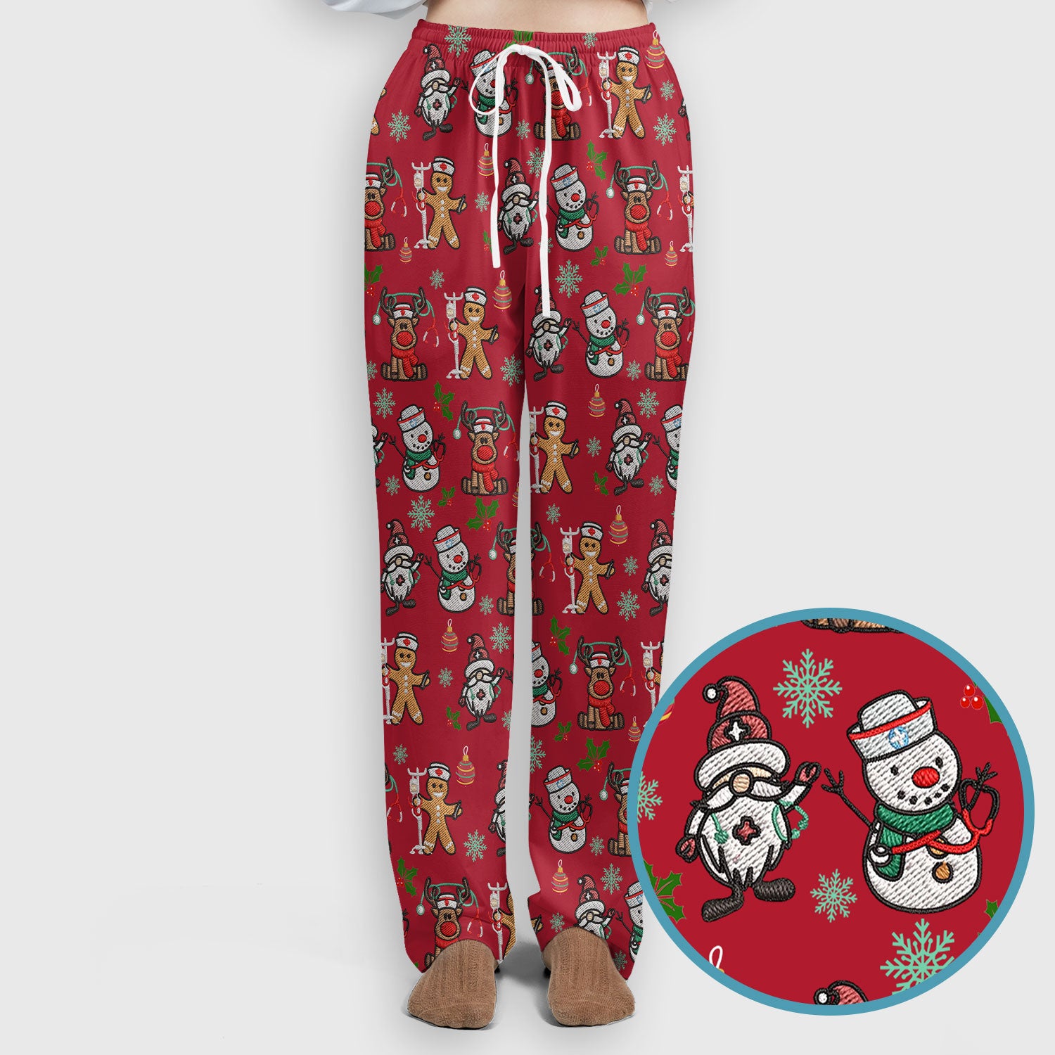 Reindeer Christmas Women's Scrub Sets - Gingerbread Cookies and Santa Claus Medical Uniform - Comfortable Scrubs for Nurses