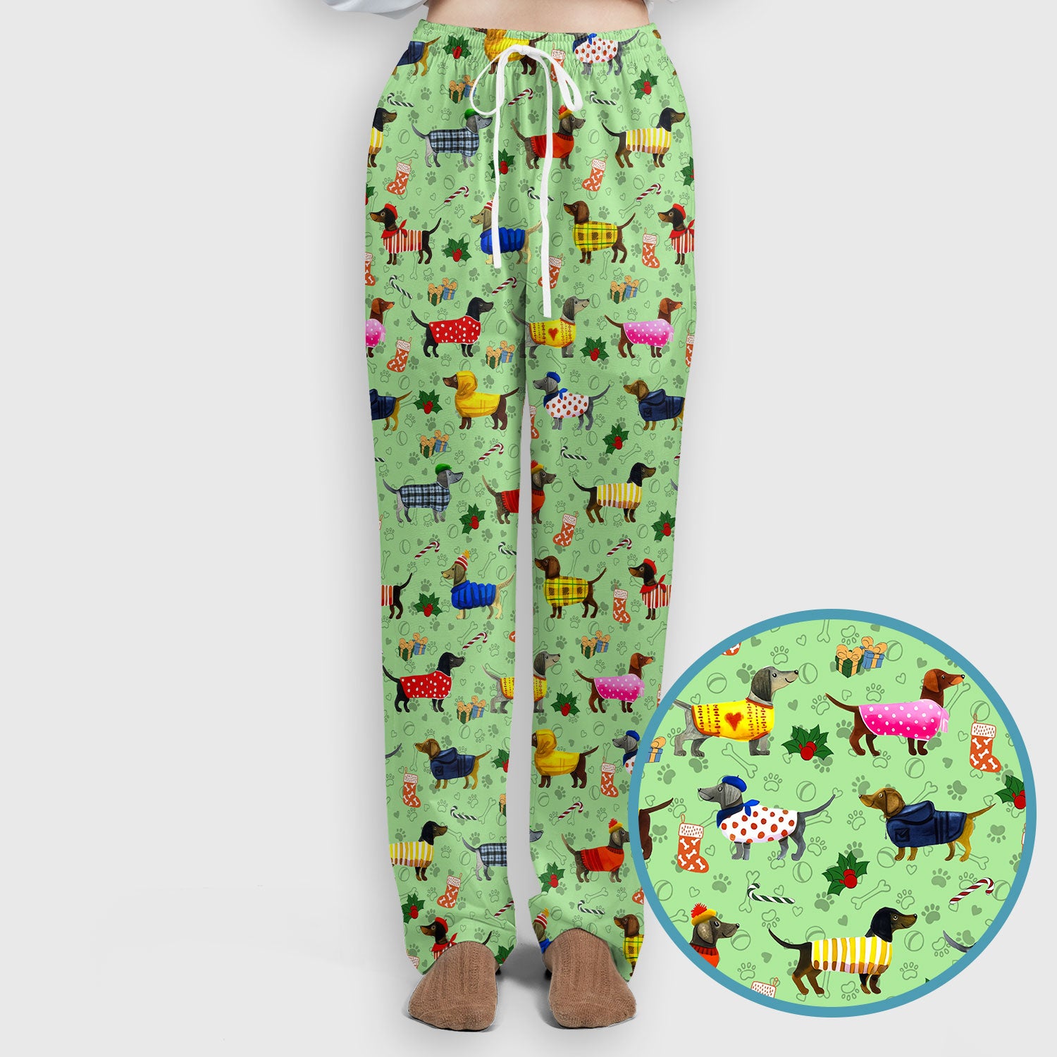 Dachshund Women Scrub Sets - Funny Wiener Dog Paw Prints Nurse Uniform - Comfortable Nursing Pants V Neck Shirt - Holiday Ugly Sweater