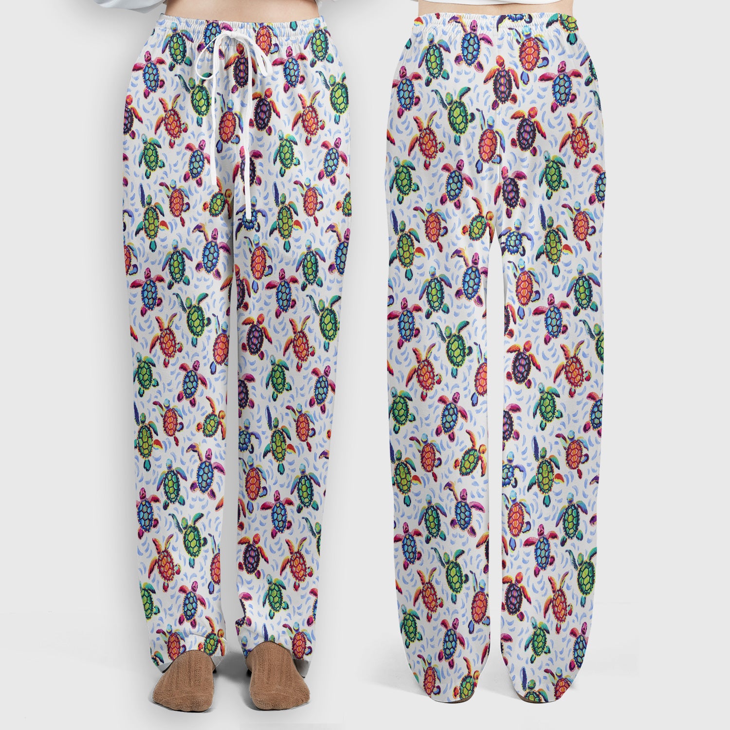 Colorful Sea Turtle Wave Pattern Scrub Set, Scrub Pants and V Neck Top