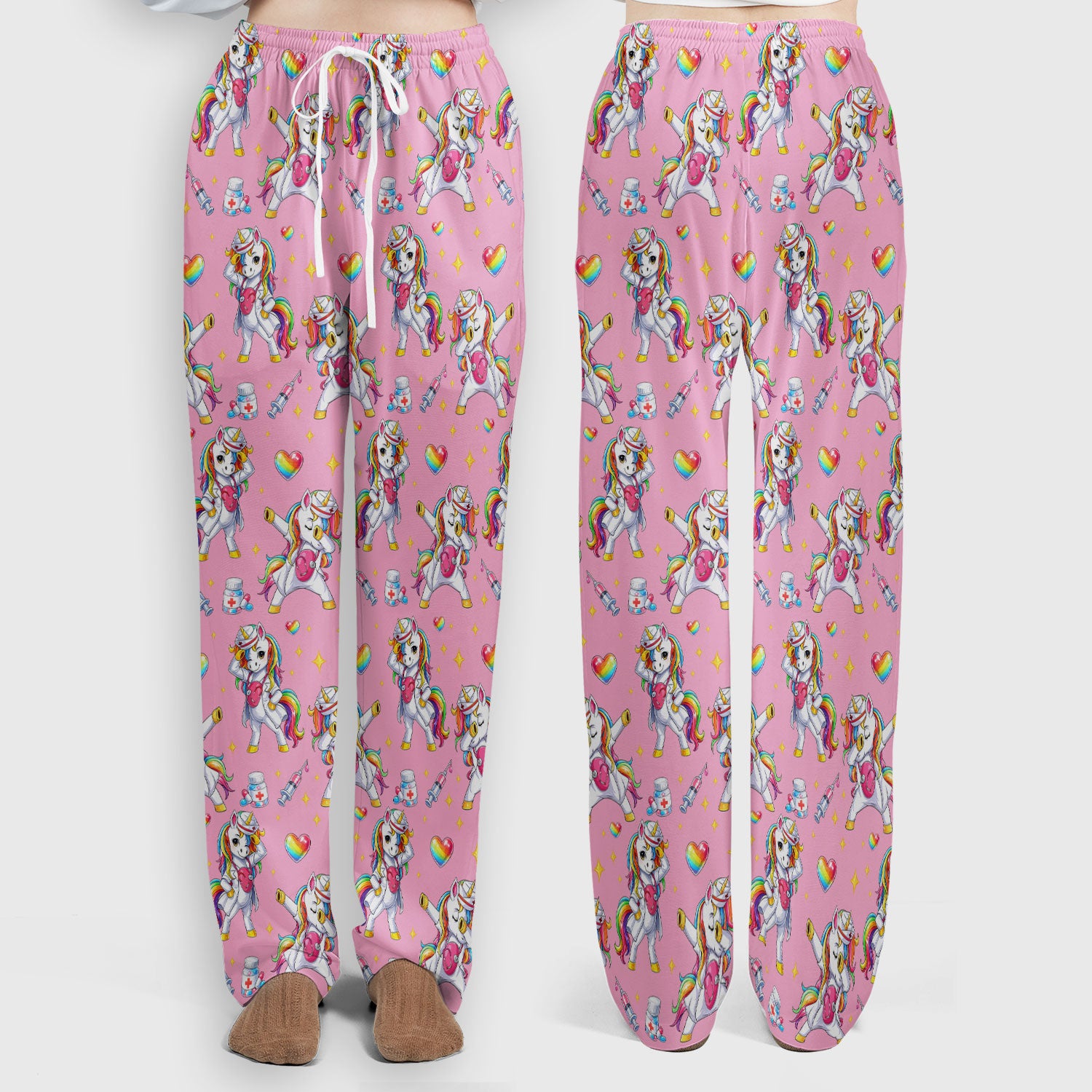Playful Nurse Unicorn Rainbow Pattern Scrub Set, Breathable Med Uniform