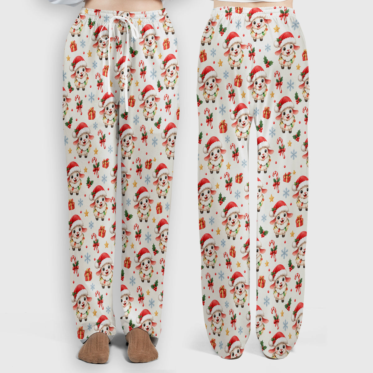 Christmas Lamb With Lights Scrub Set, Scrub Pants and V Neck Top