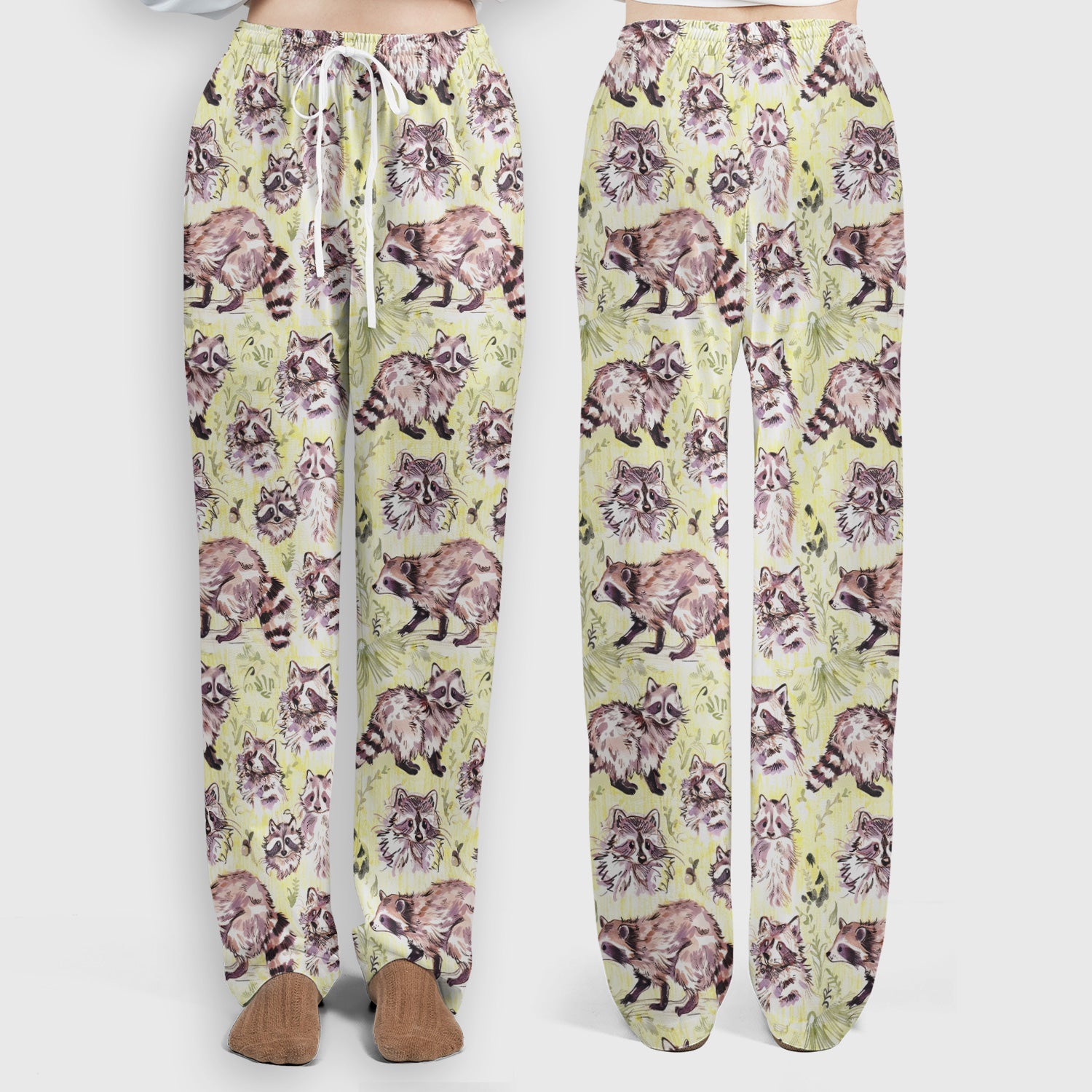 Cute Woodland Raccoon Forest Animal Pattern Scrub Set, Scrub Pants and V Neck Top