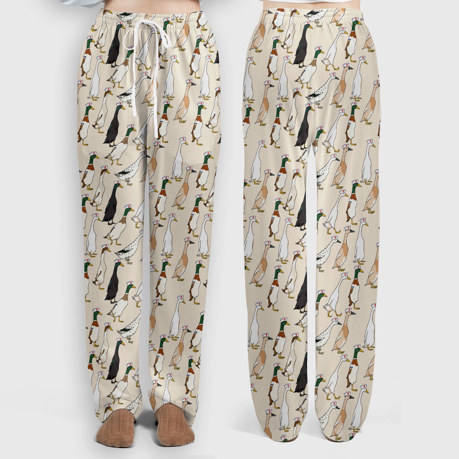 Funny Nurse Duck Pattern Scrub Set, Breathable Med Uniform