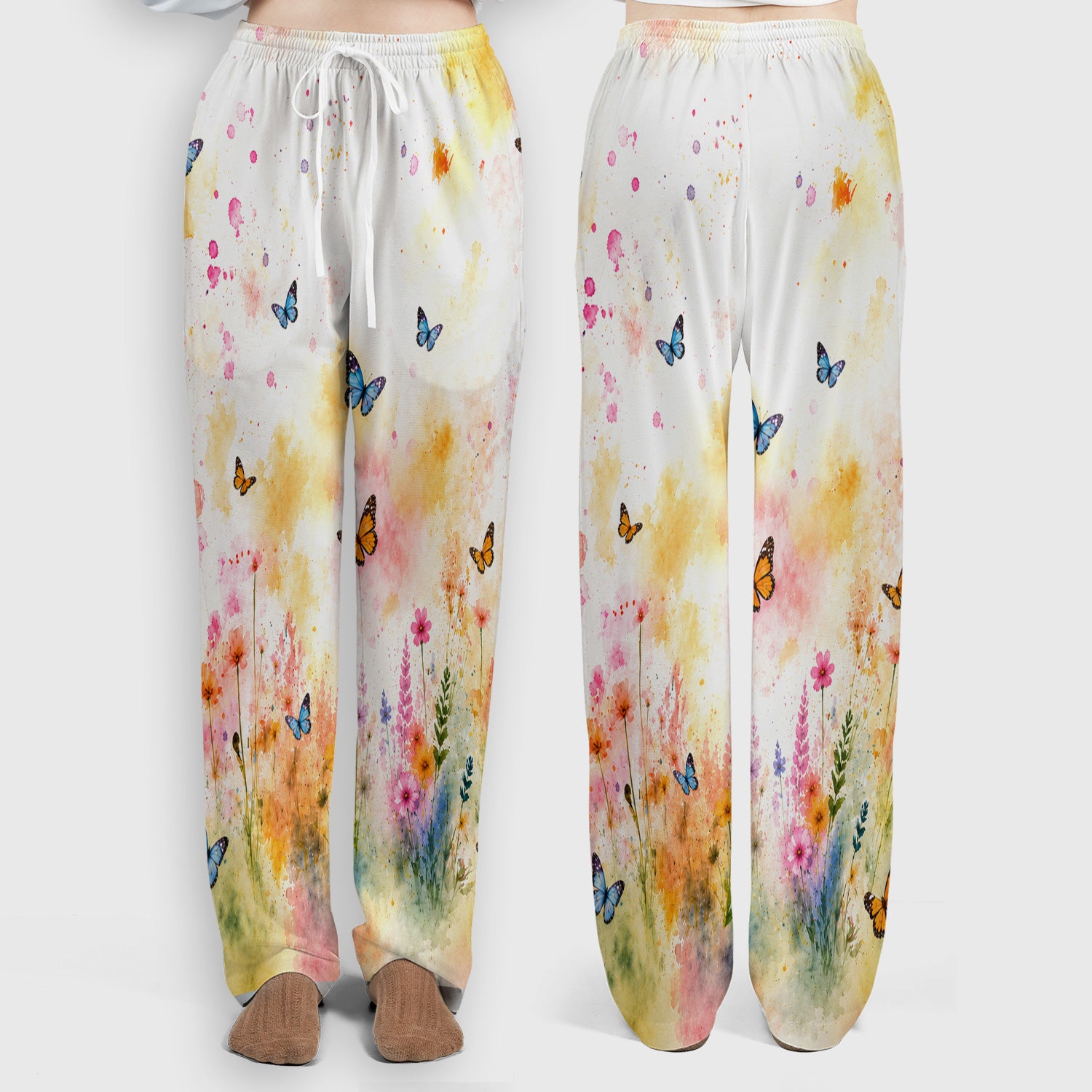 Cute Butterfly Baby Cow Pattern Scrub Set, Scrub Pants and V Neck Top