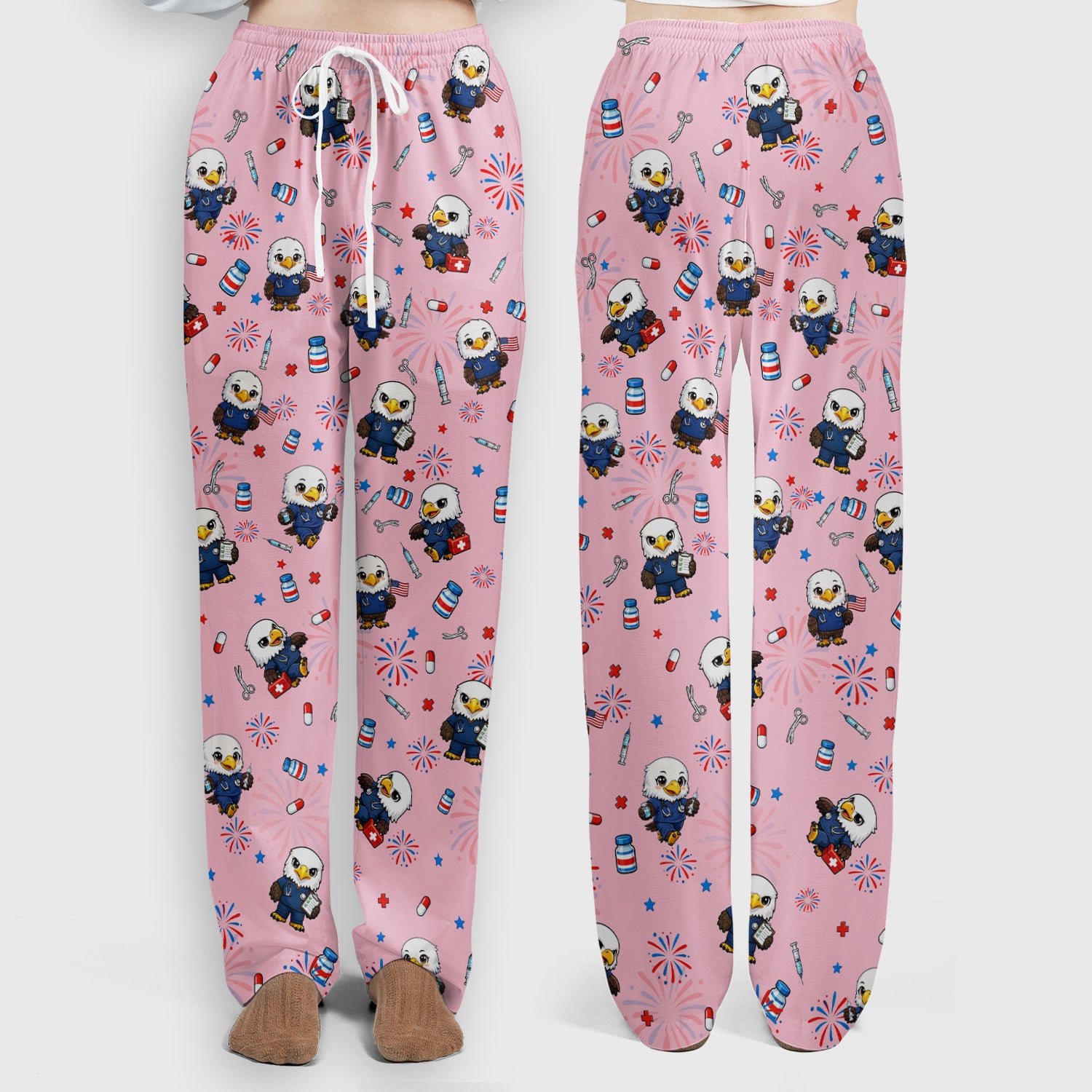 Patriotic Nurse Eagle Fireworks Medical Pattern Scrub Set, Women's Scrub Sets