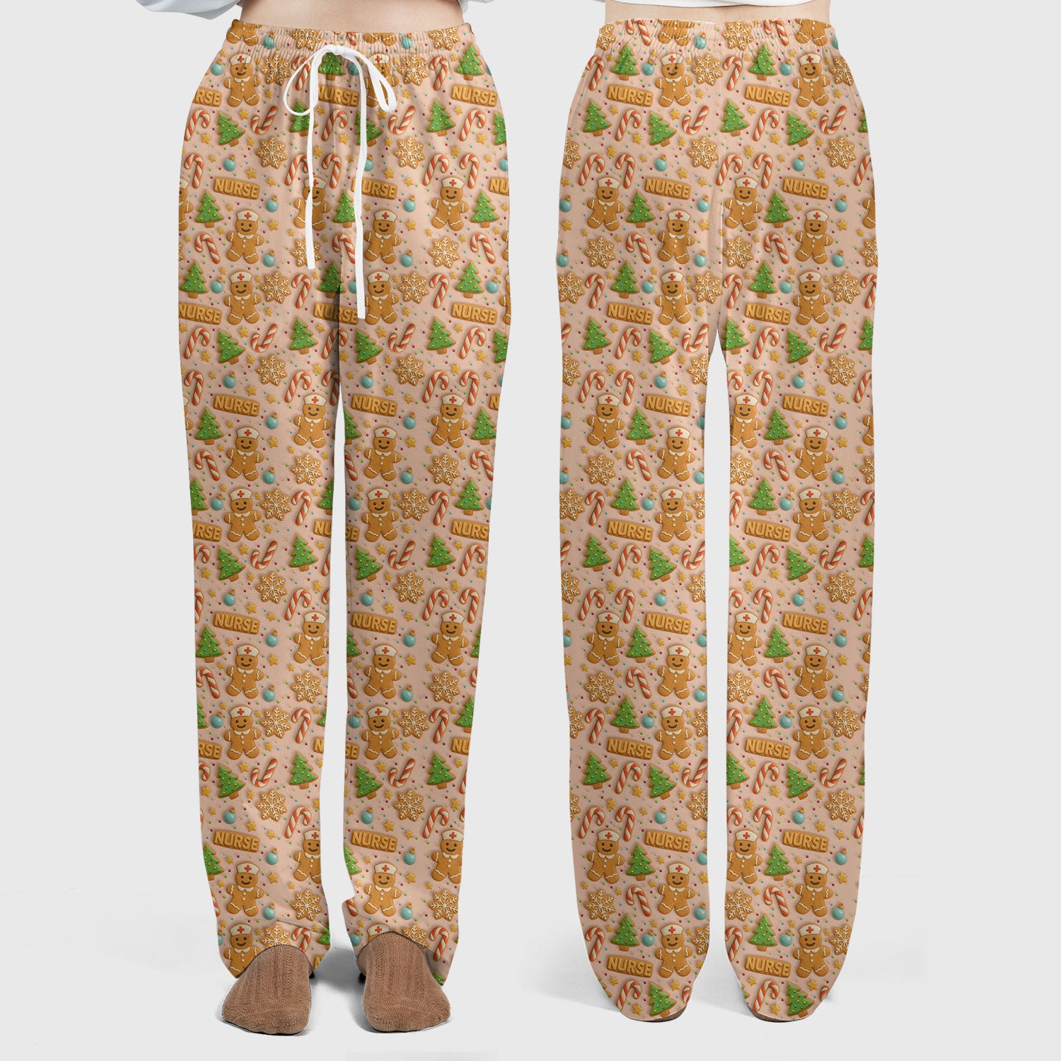 Cute Gingerbread Christmas Scrubs for Women - Holiday Cookie Pattern Scrub Top & Pants - Festive Christmas Scrubs with Charming Design