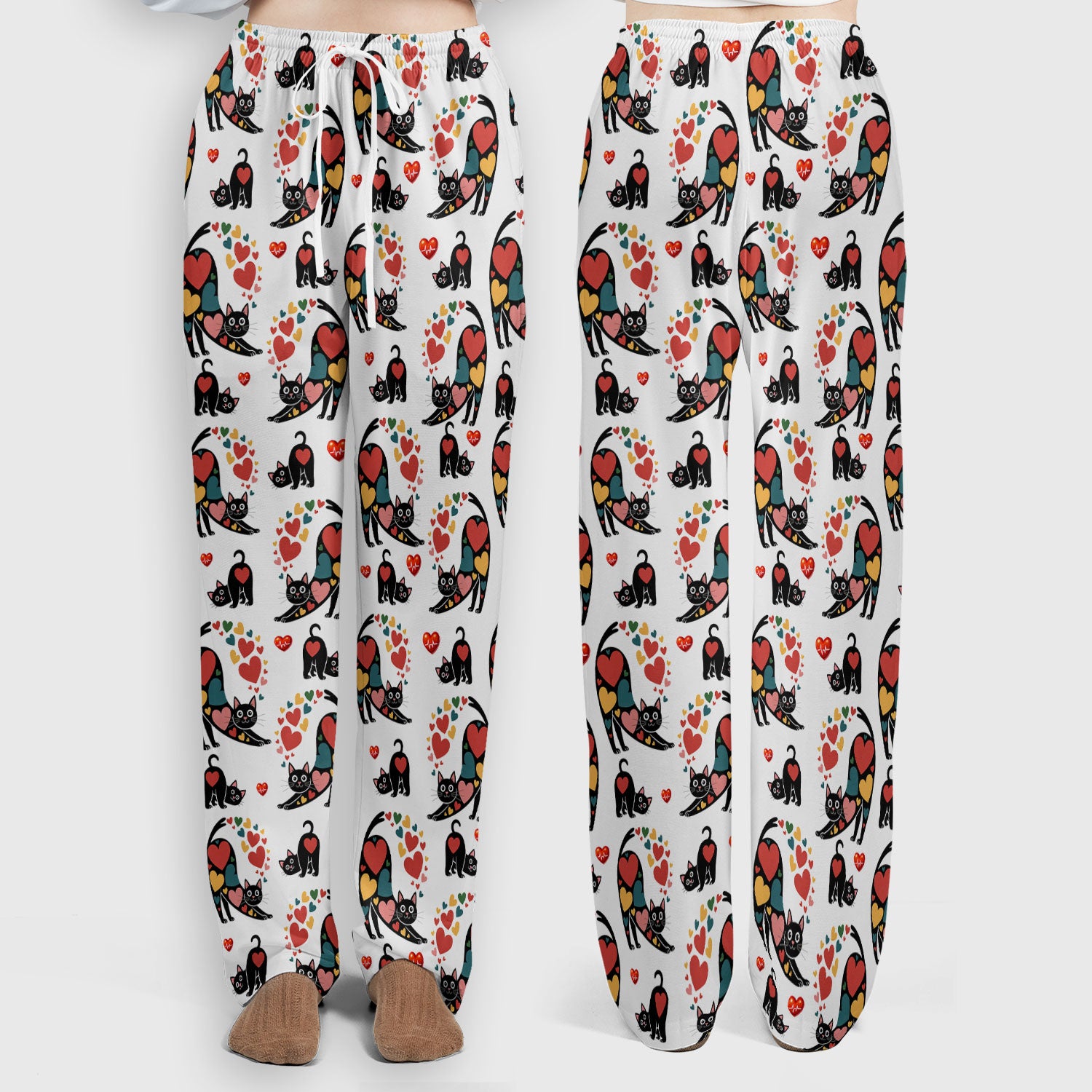 Playful Cat Valentine Heart Print Medical Scrub Set, Breathable Med Uniform
