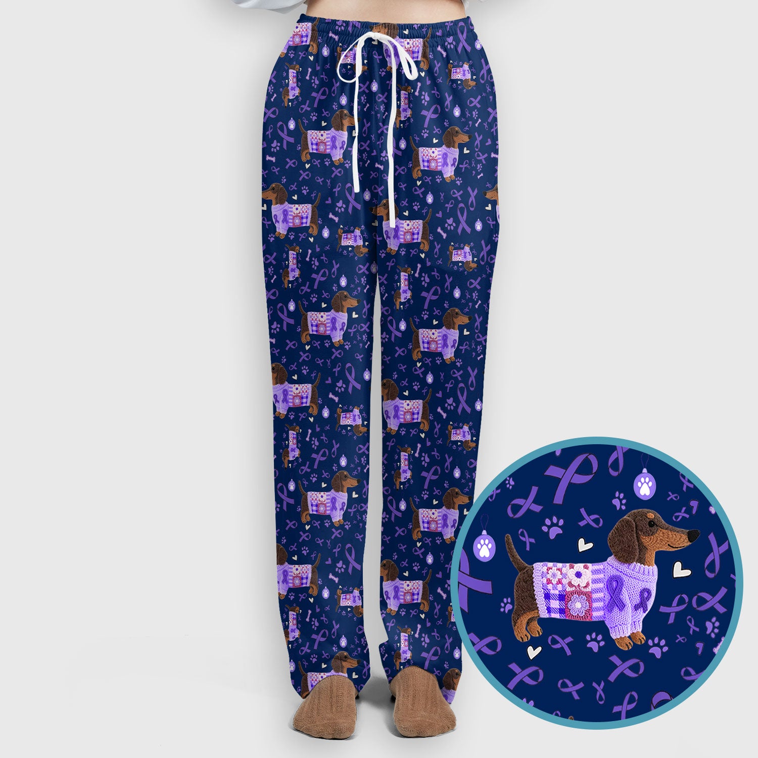 Wiener Dog Purple Ribbon Cancer Awareness Scrub Sets - Dachshund Nursing Uniform - Comfortable Scrubs for Nurses