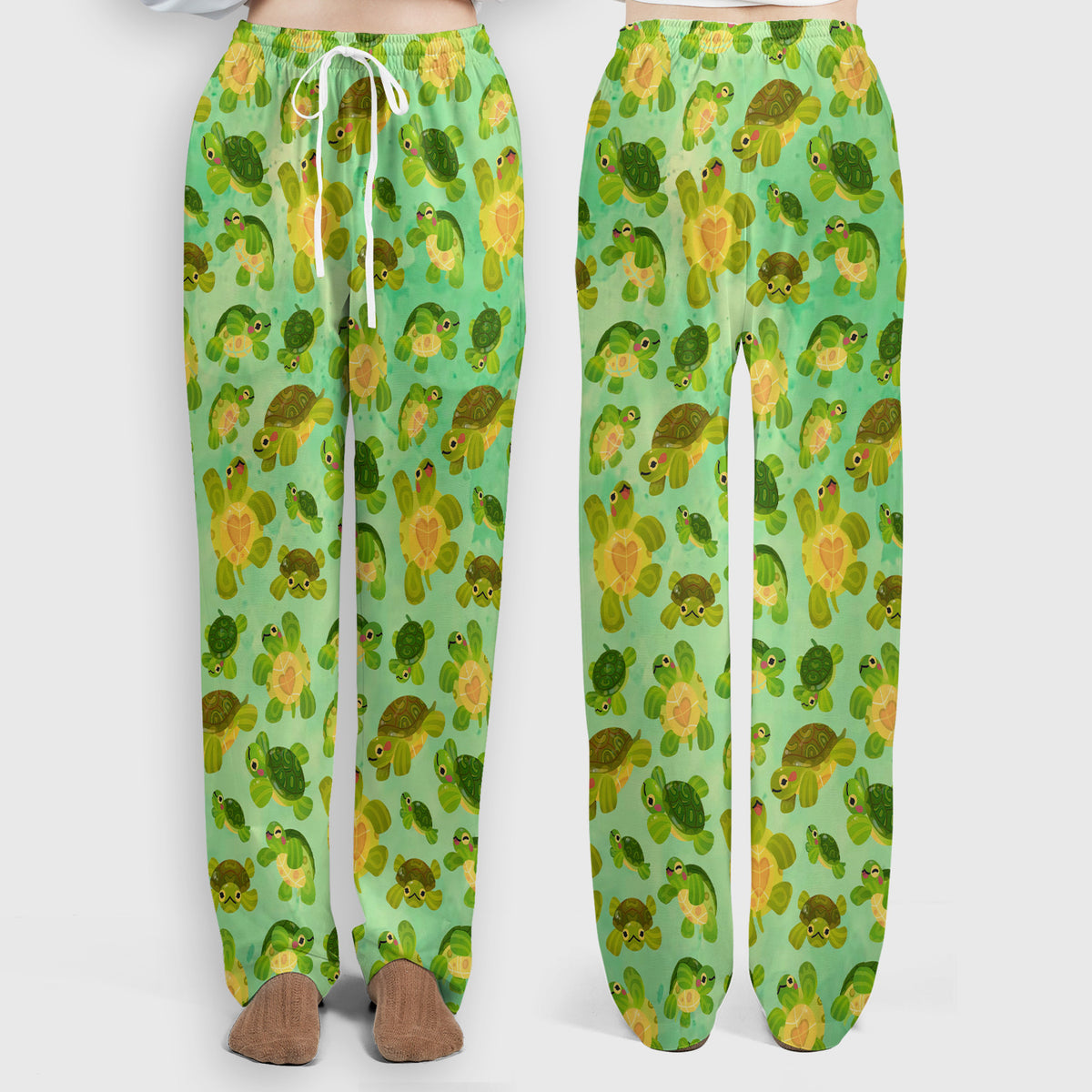 Cute Green Sea Turtle Pattern Scrubs Sets, Breathable Med Uniform