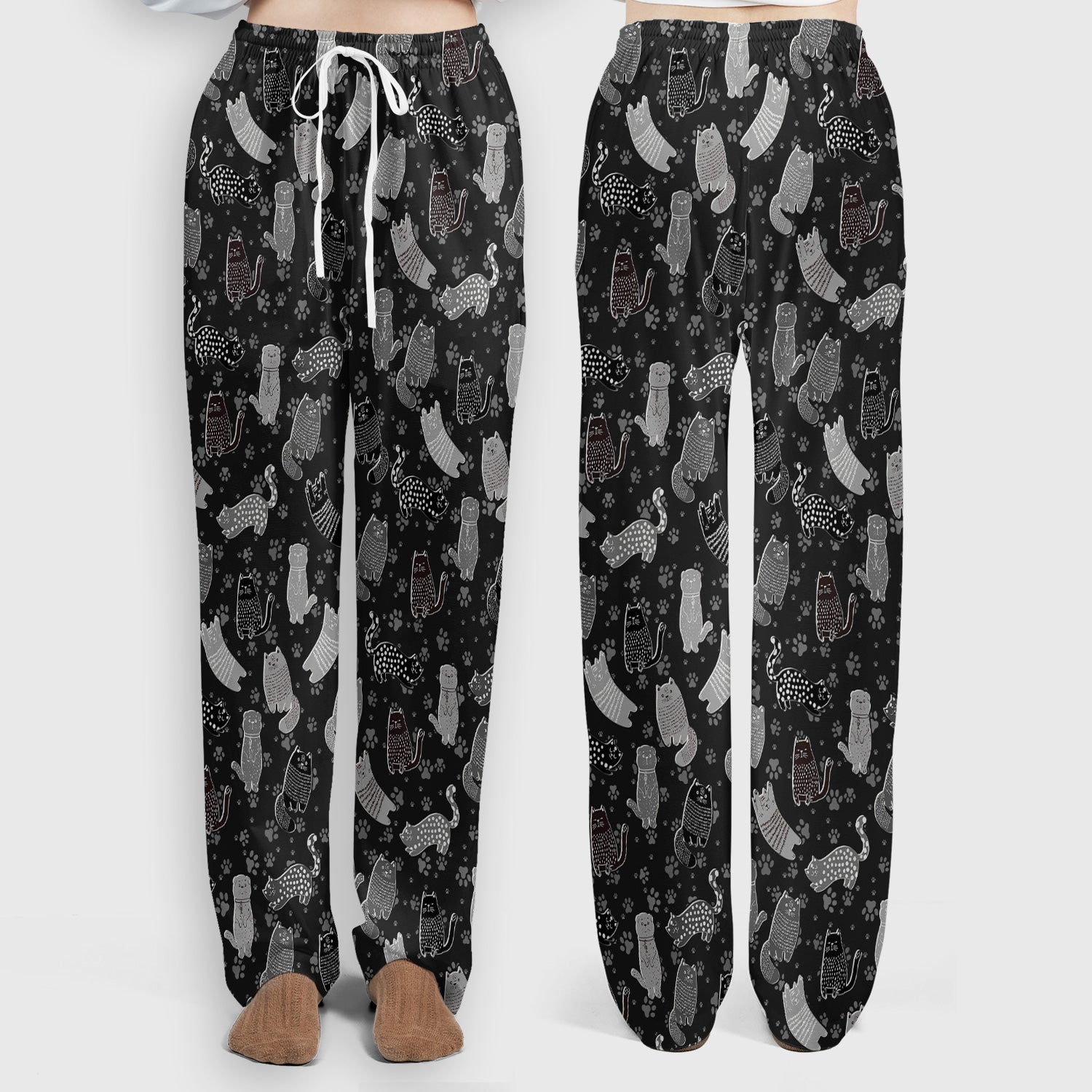 Cute Cat and Paw Print Pattern Scrub Set, Breathable Med Uniform
