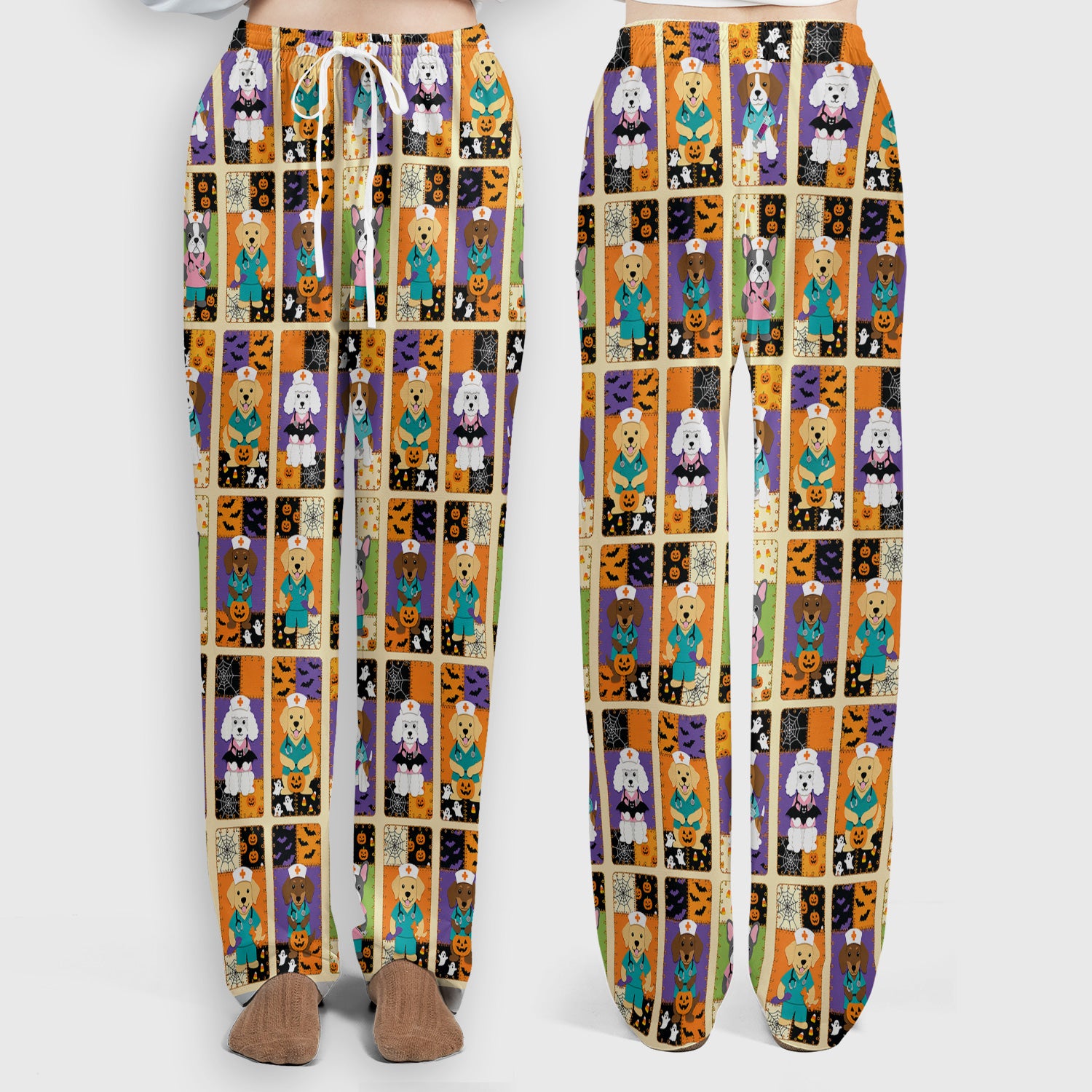 Spooky Halloween Dog Veterinary Scrub Set, Scrub Pants and V Neck Top