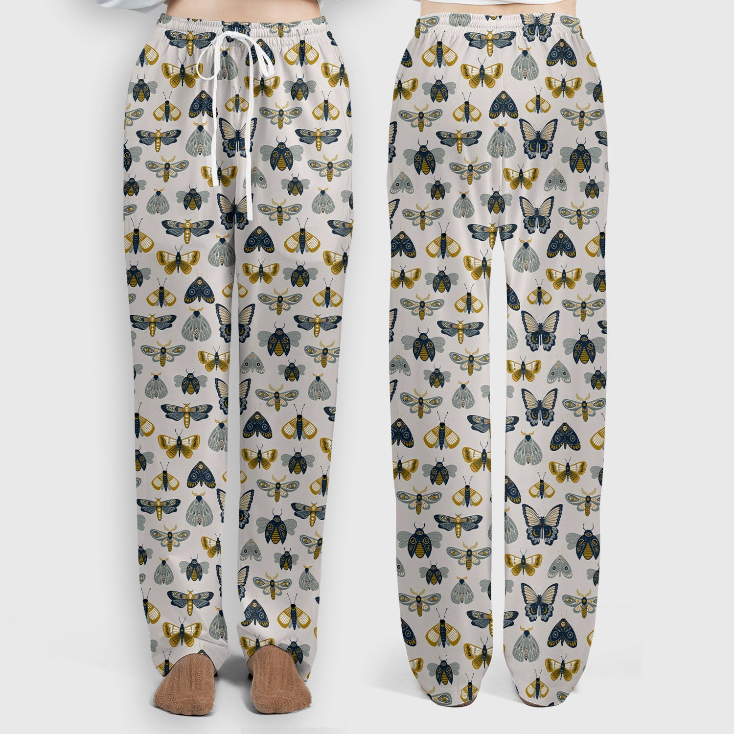 Vintage Butterfly Moth Insect Pattern Scrub Set, Scrub Pants and V Neck Top