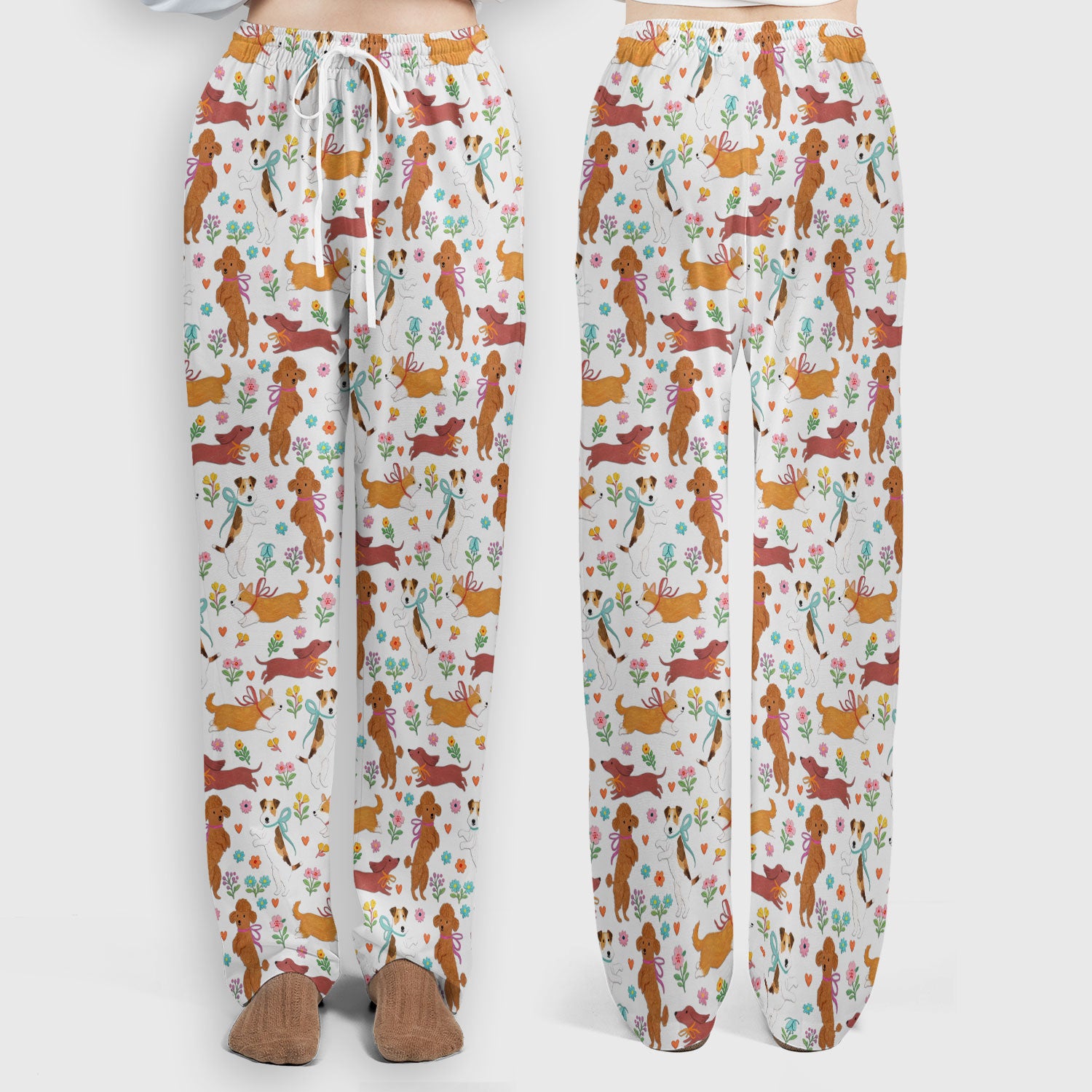Cute Cartoon Dog Print Women's Scrub Set, Scrub Pants and V Neck Top