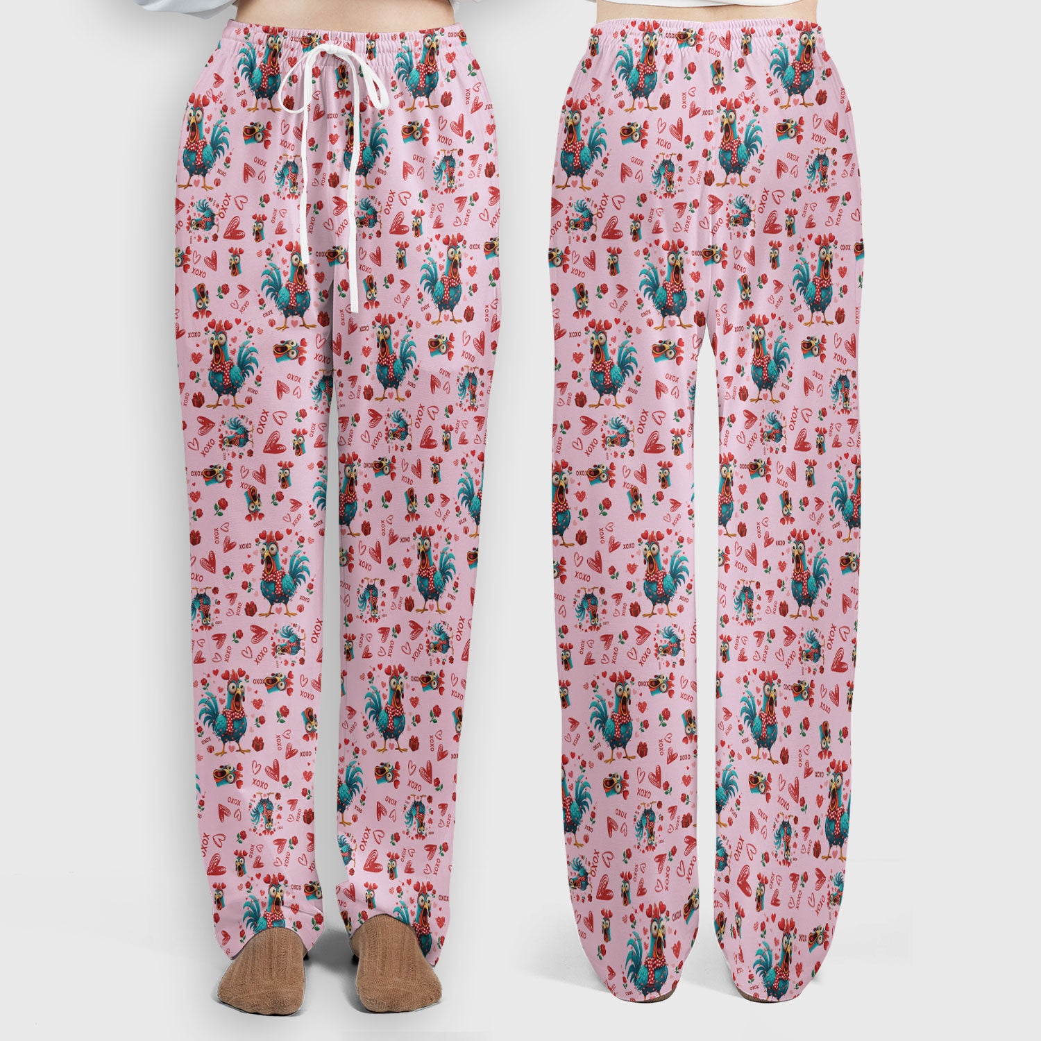 Funny Rooster Valentine Scrub Set, Cute Chicken XOXO Heart Pattern Nurse Shirt, Breathable Fabrics Nursing Uniform