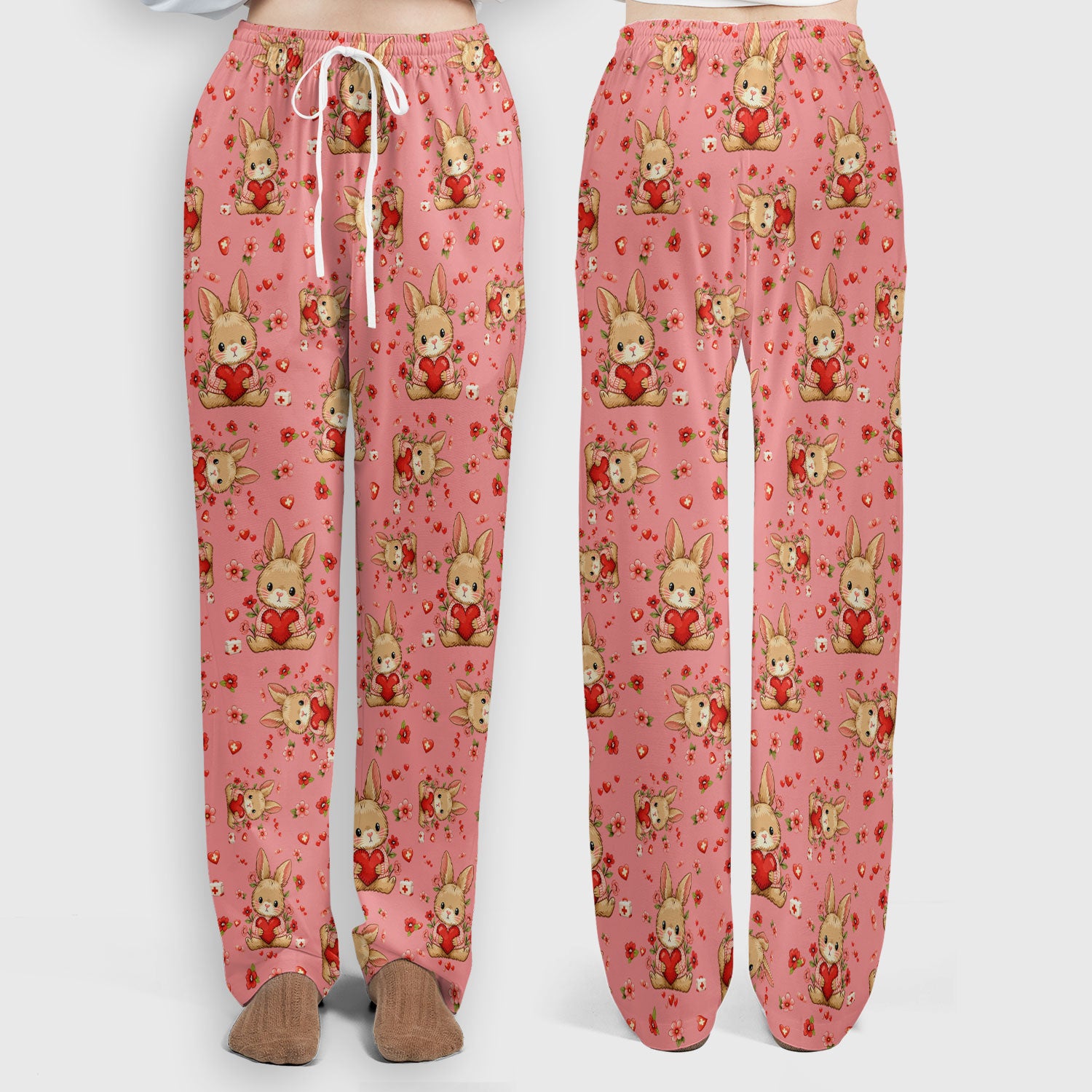 Adorable Bunny Heart Healthcare Design Scrub, Breathable Med Uniform