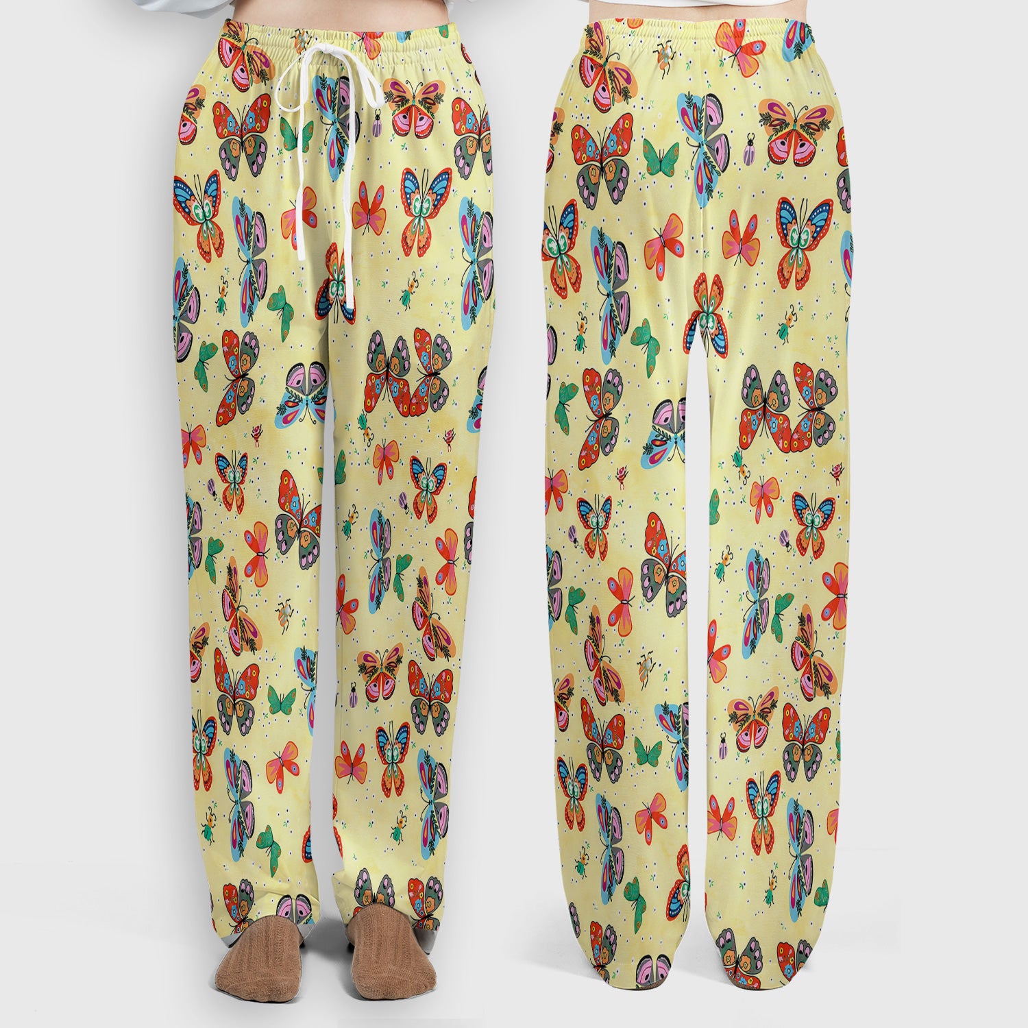 Colorful Butterfly Garden Pattern Scrub Set, Scrub Pants and V Neck Top