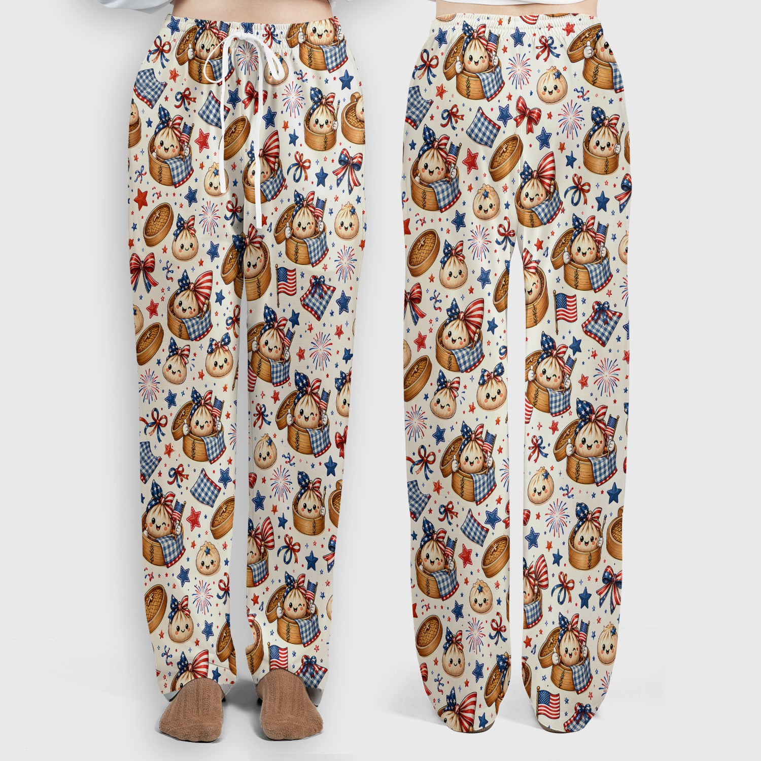 Patriotic Dumpling Nurse Pattern Scrub Set, Scrub Pants and V Neck Top