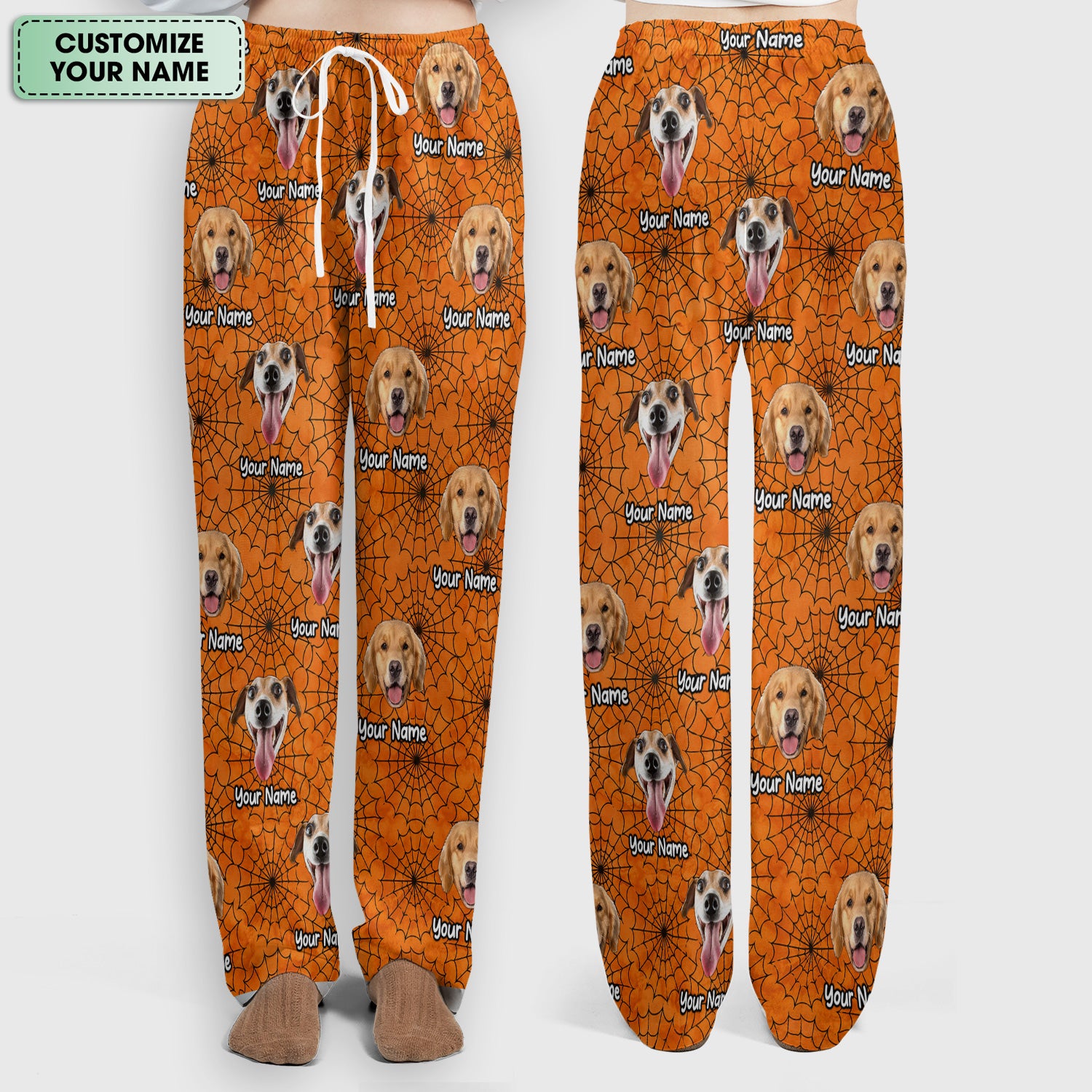 Personalized Halloween Dog Photo Spiderweb Scrub Set, Scrub Pants and V Neck Top
