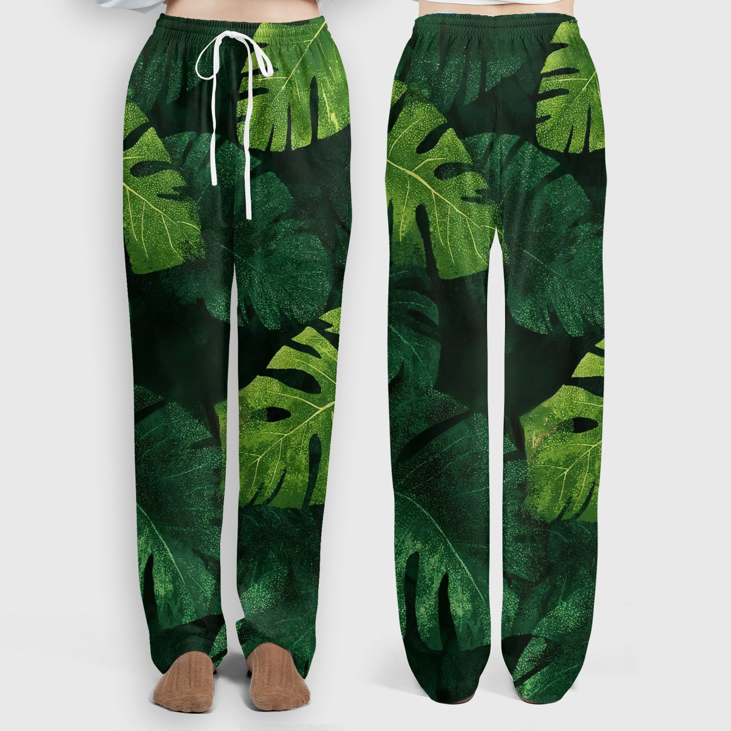 Cute Frog Hiding Jungle Leaves Pattern Nurse Scrub Set, Scrub Pants and V Neck Top