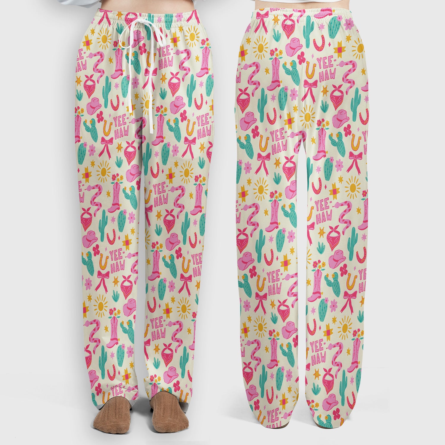 Pink Western Cowgirl Nurse Pattern Scrub Set, Scrub Pants and V Neck Top