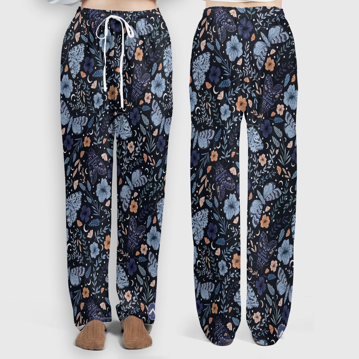 Charming Night Moth Butterfly Floral Pattern Scrub Set, Scrub Pants and V Neck Top