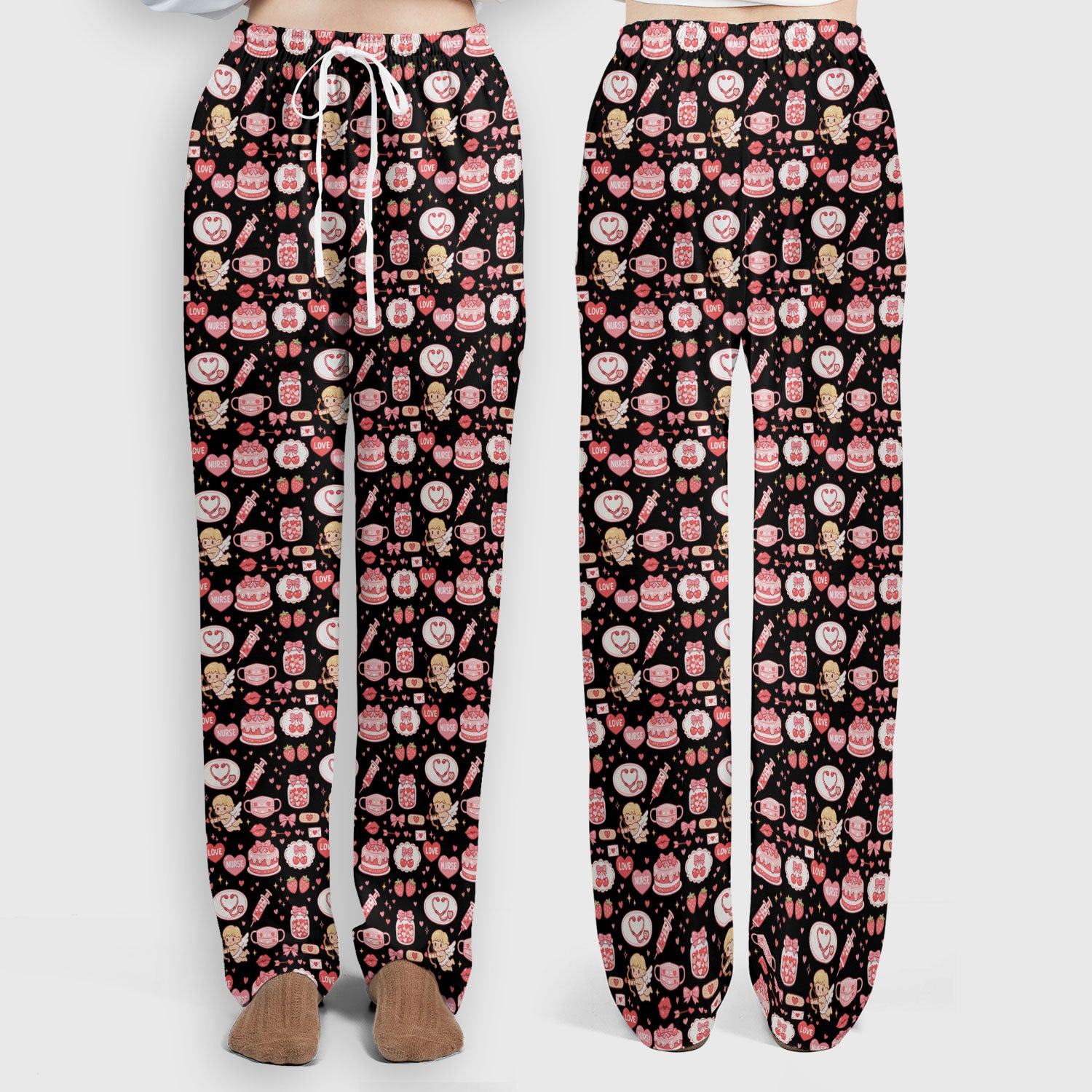 Cupid Nurse Scrub Set, Cute Love Medical Pattern Shirt For Valentine, Breathable Fabrics Nursing Uniform