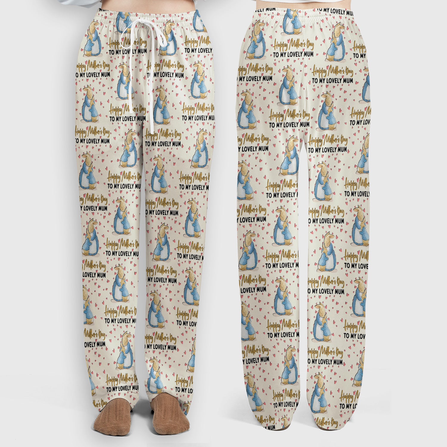 Happy Mothers Day Bunny Love Pattern Scrub Sets, Scrub Pants and V Neck Top