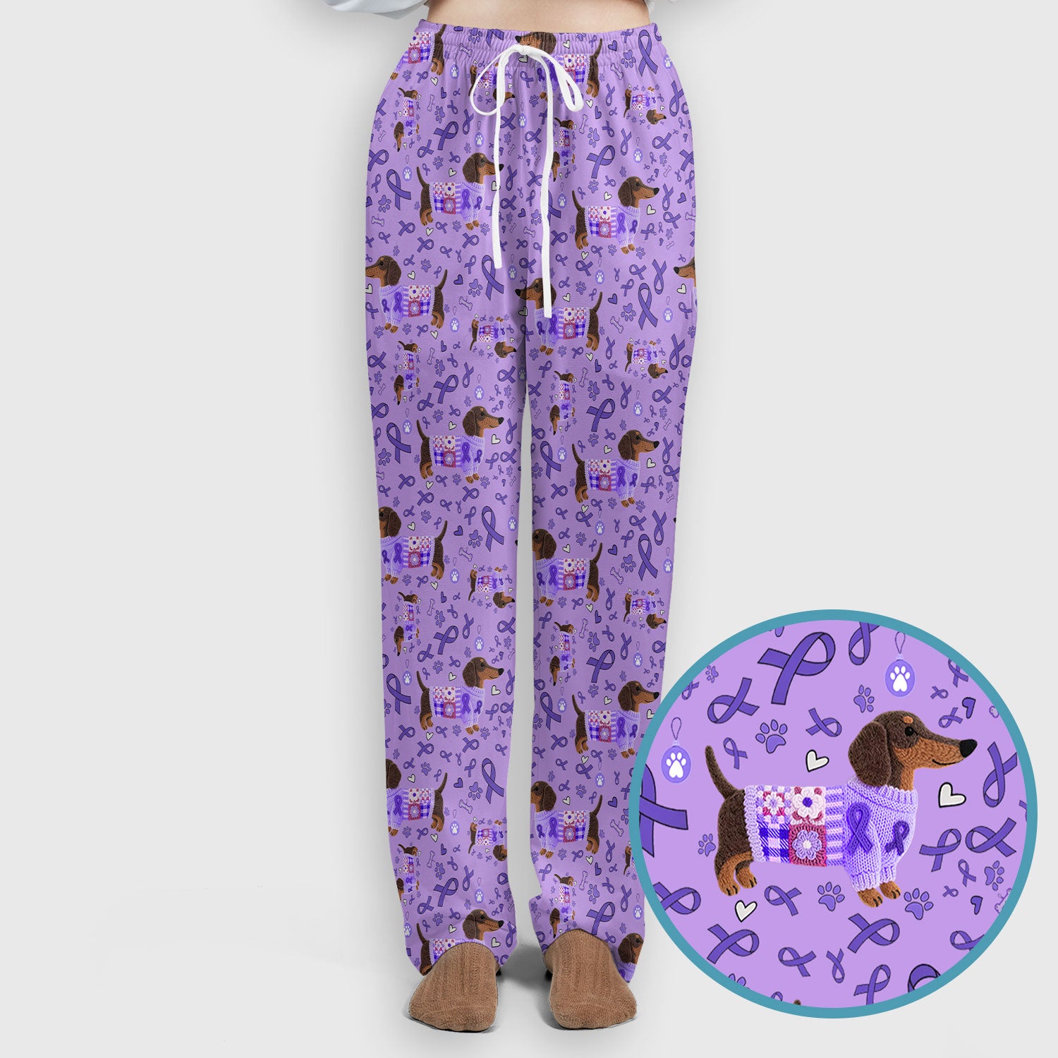 Wiener Dog Purple Ribbon Cancer Awareness Scrub Sets - Dachshund Nursing Uniform - Comfortable Scrubs for Nurses